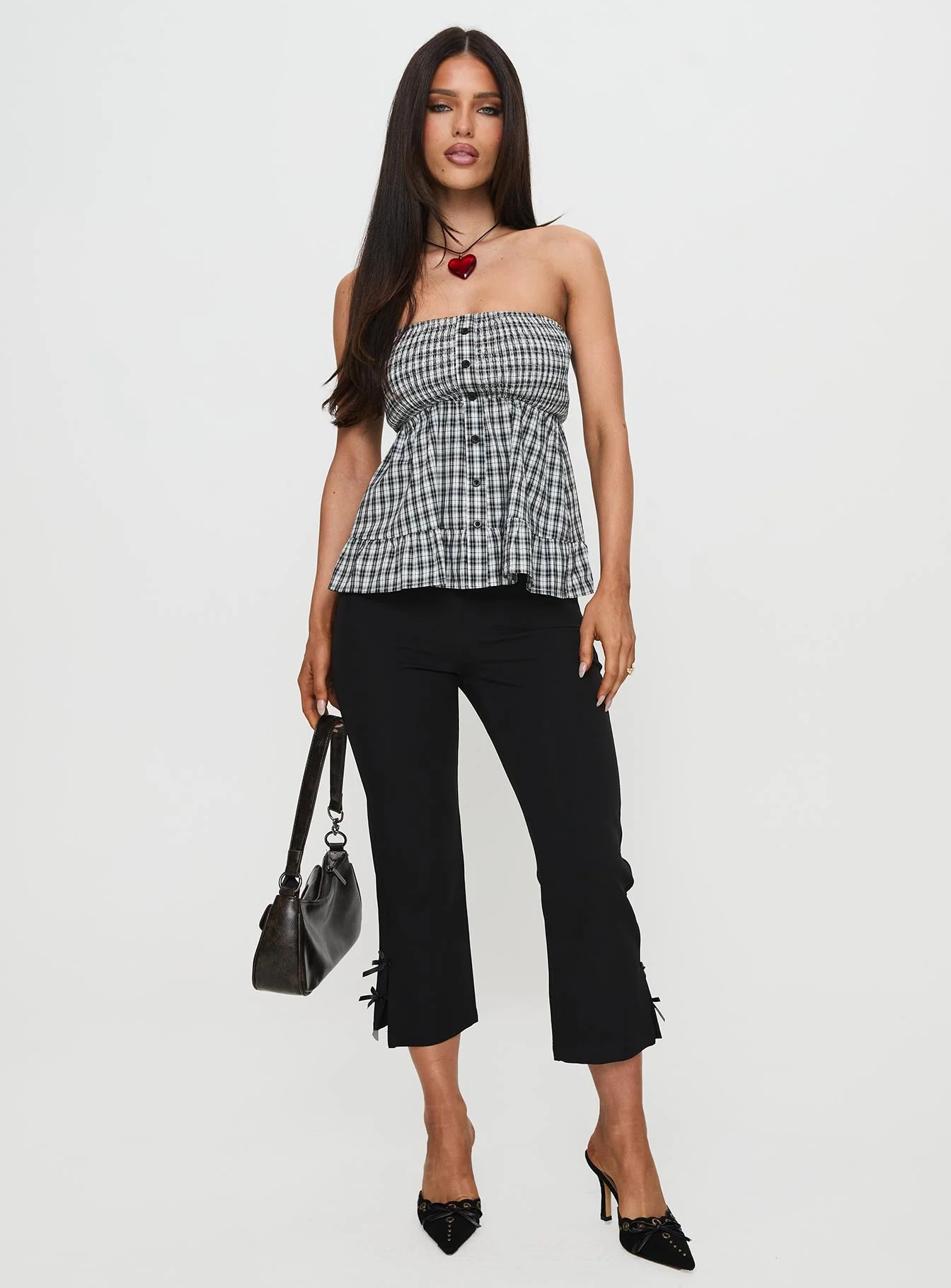Hestia Strapless Frill Top Black Check - Image 2
