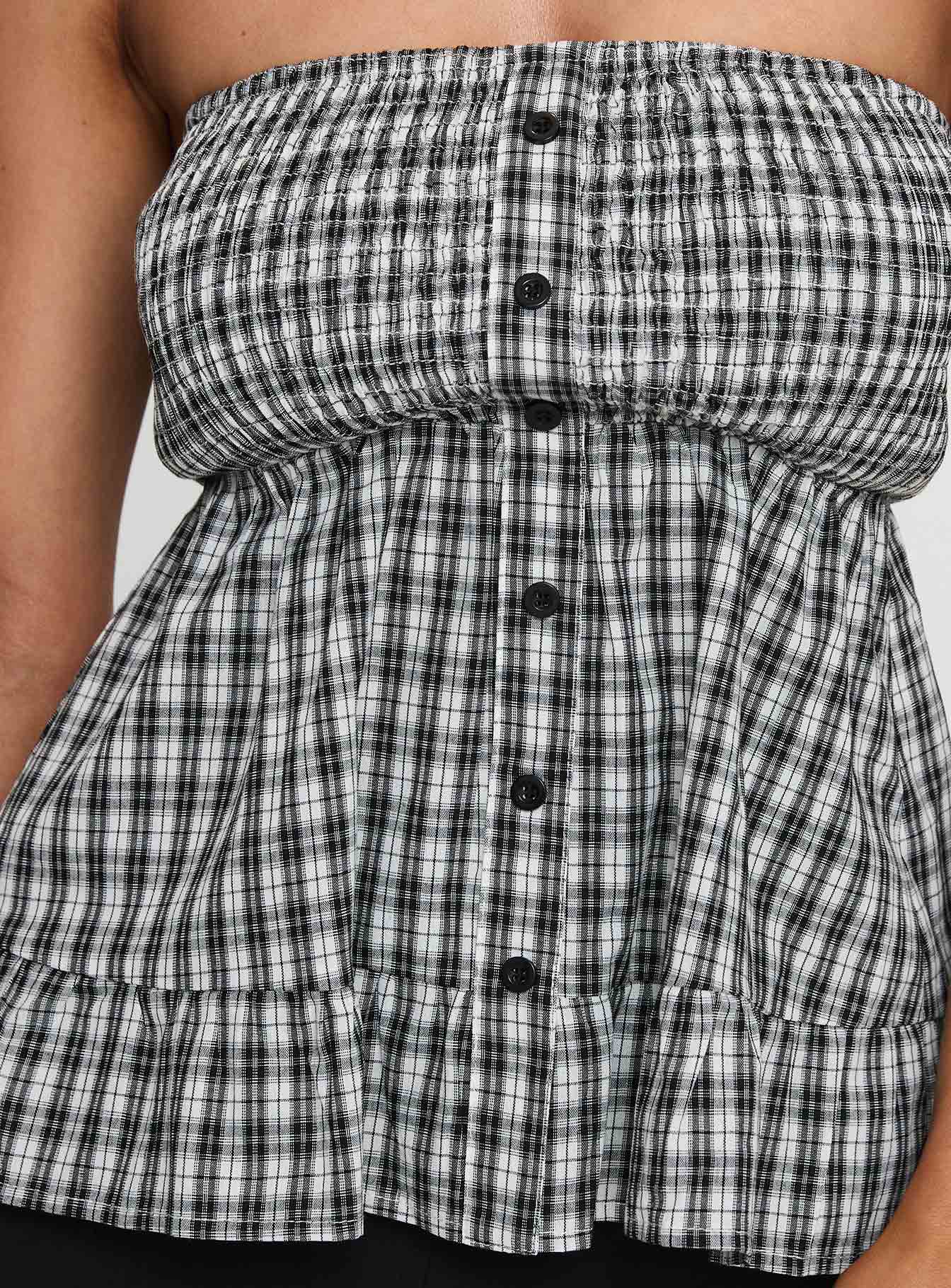 Hestia Strapless Frill Top Black Check - Image 5