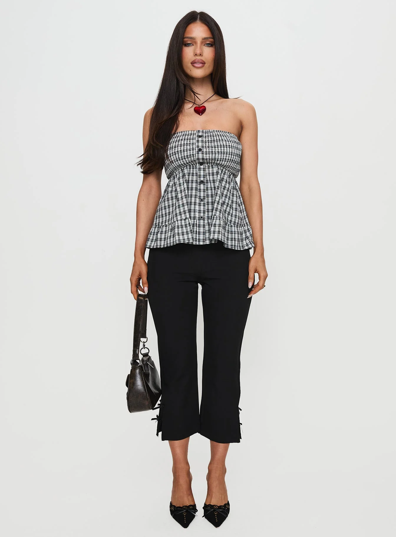 Hestia Strapless Frill Top Black Check - Image 6