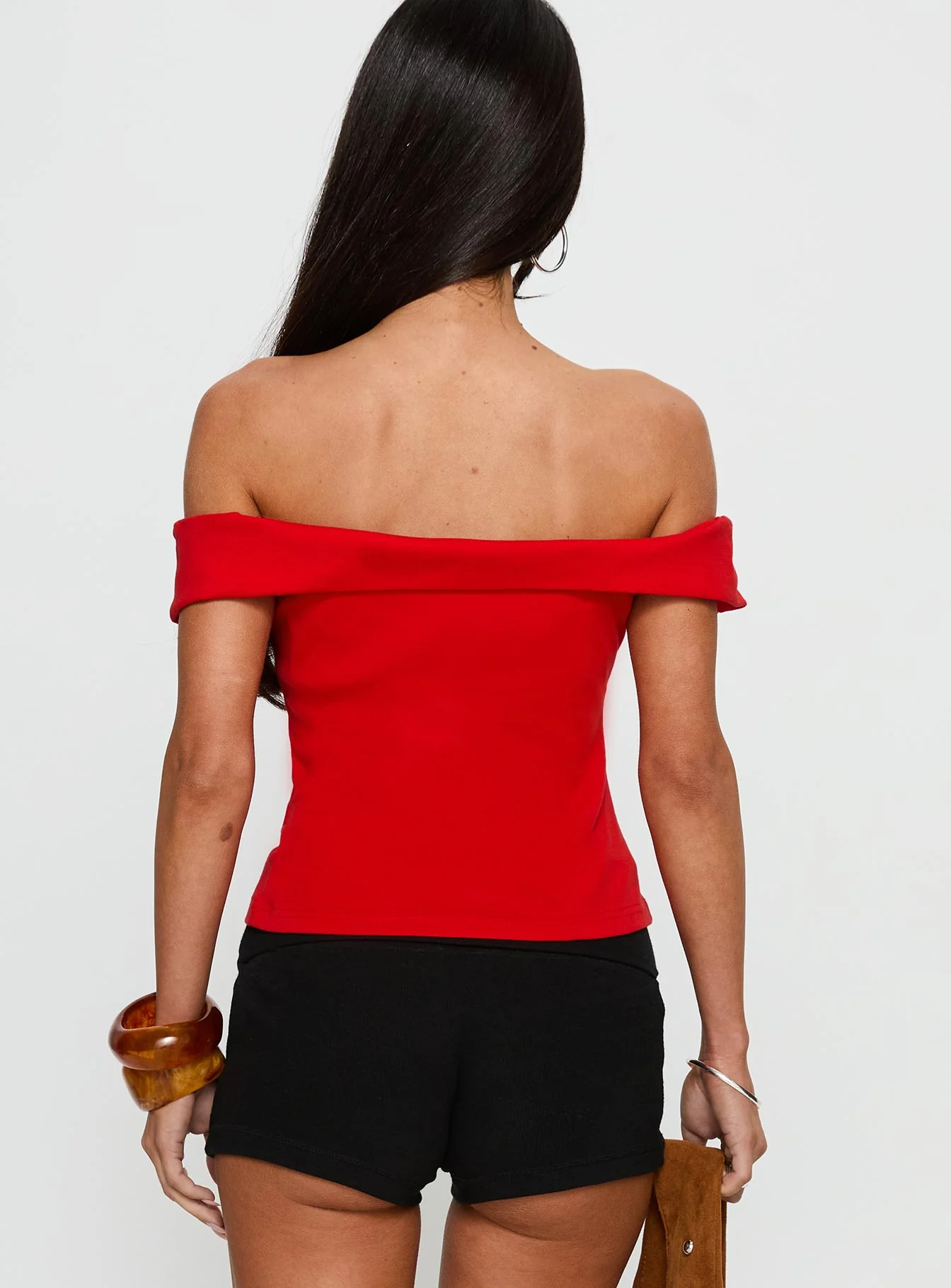 Hibiscus Haven Off Shoulder Graphic Top Red - Image 4