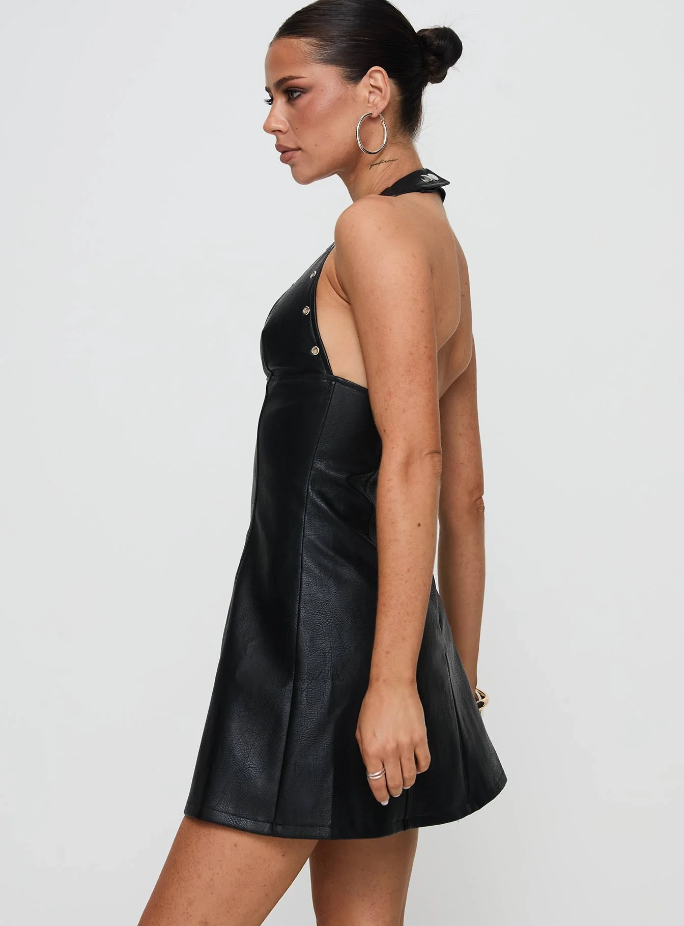 Hit Different Faux Leather Mini Dress Black - Image 4