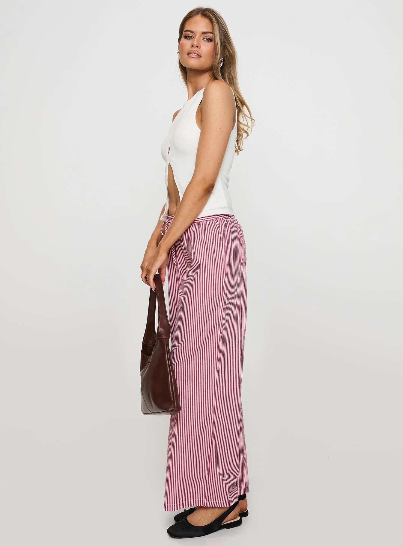 Holiday Tie Front Pants Red/White Stripe - Image 4