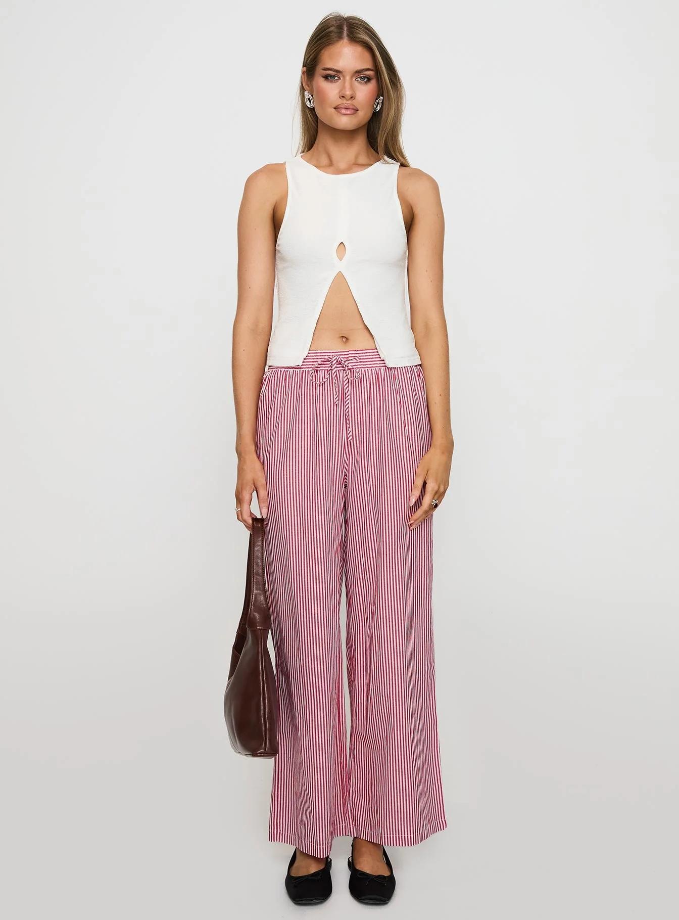 Holiday Tie Front Pants Red/White Stripe - Image 7