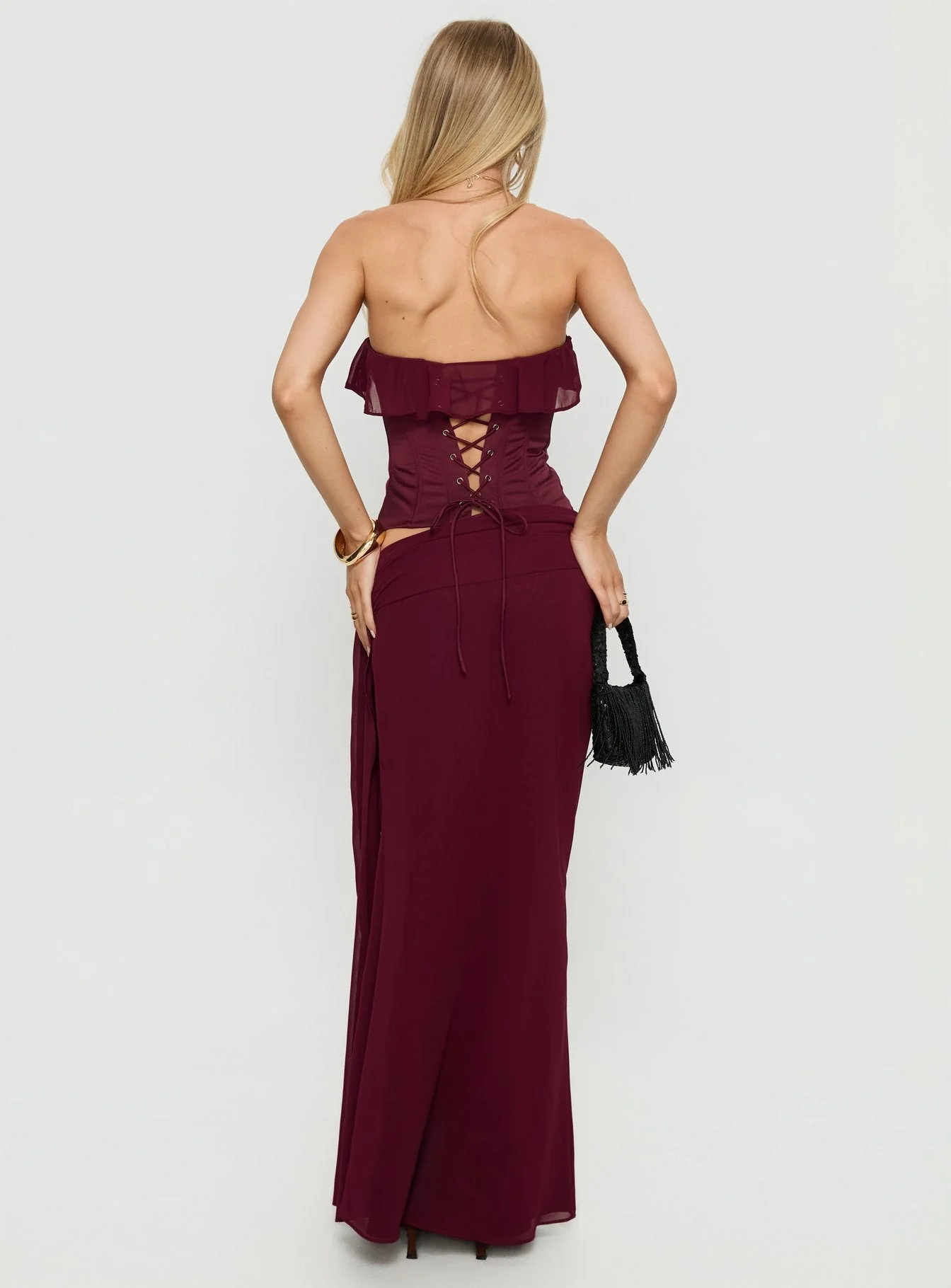 Hollian Draped Maxi Skirt Wine - Image 5