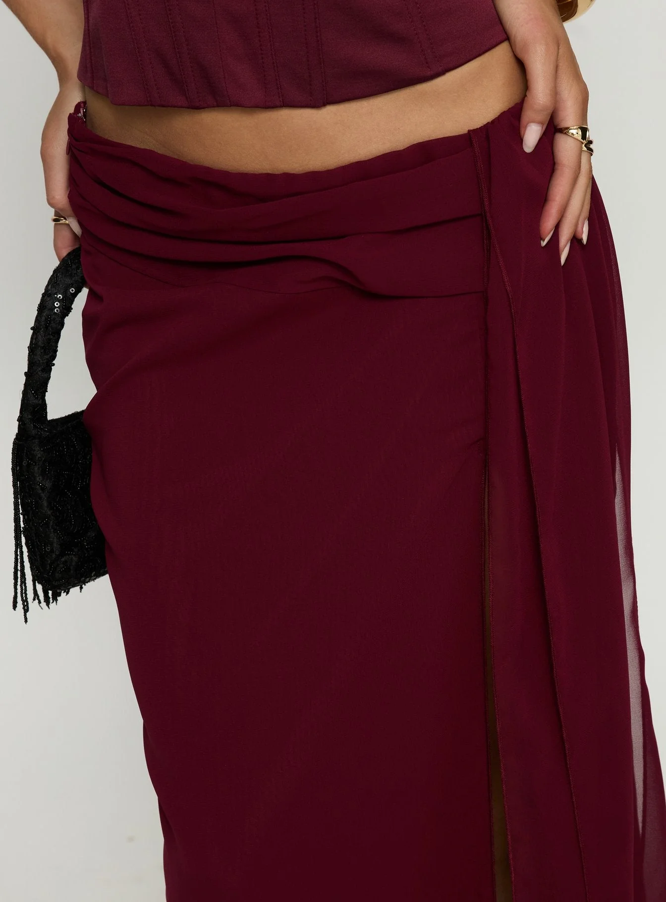 Hollian Draped Maxi Skirt Wine - Image 6