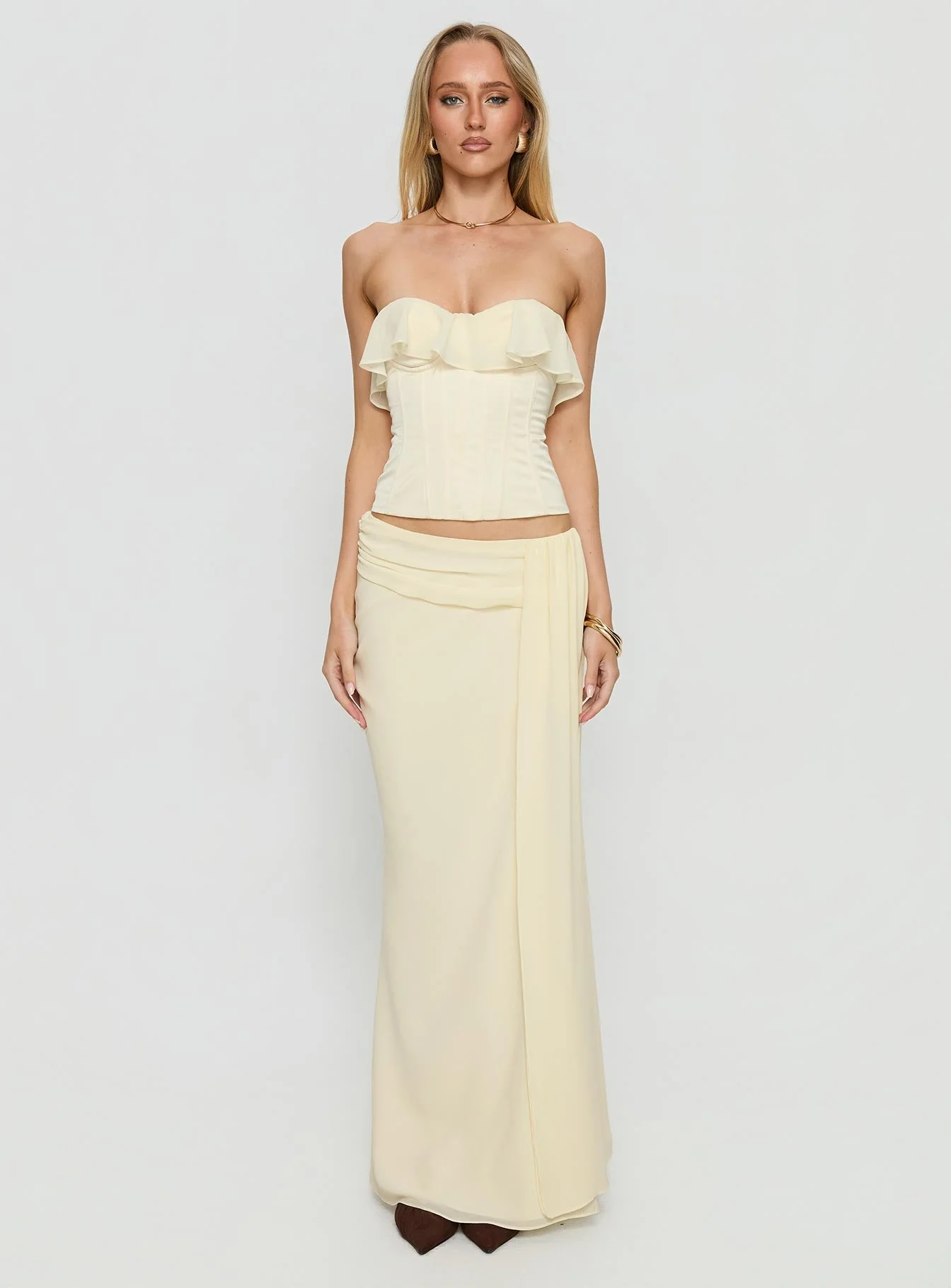Holliann Strapless Frill Corset Top Butter - Image 7