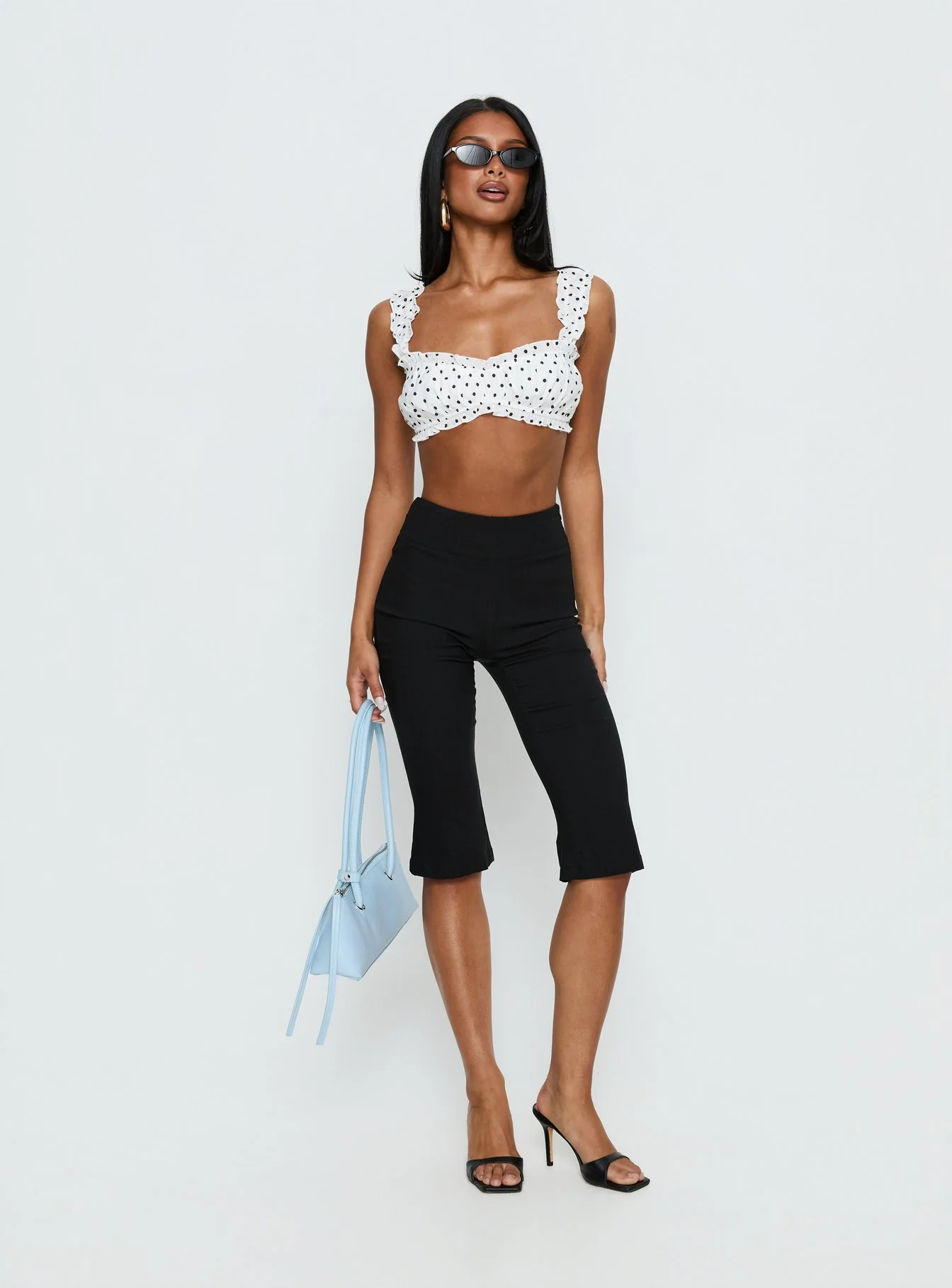 Honey Haze Micro Frill Crop Top White Polka - Image 3