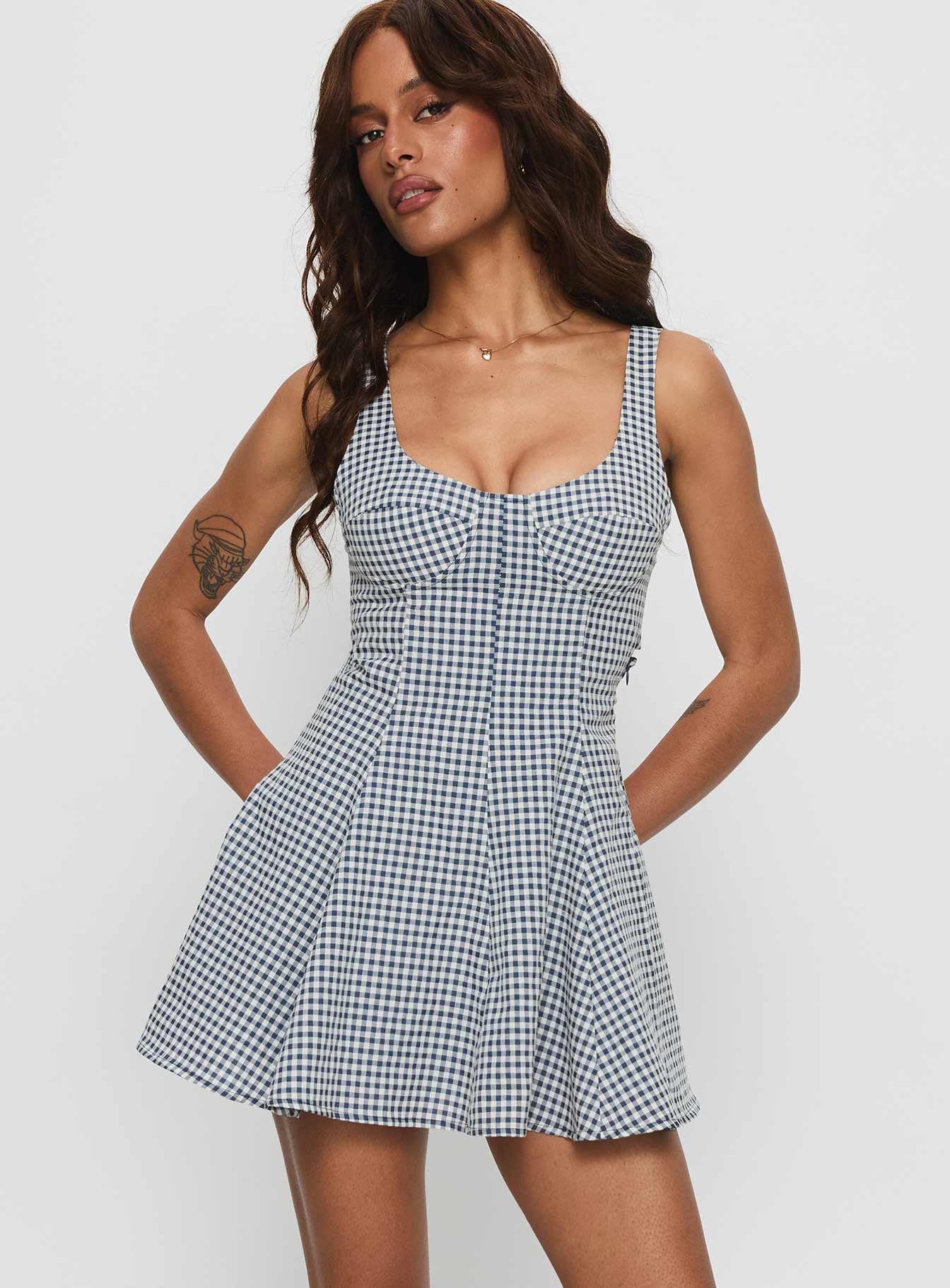 Honeysucker Floaty Playsuit Blue Check - Image 2
