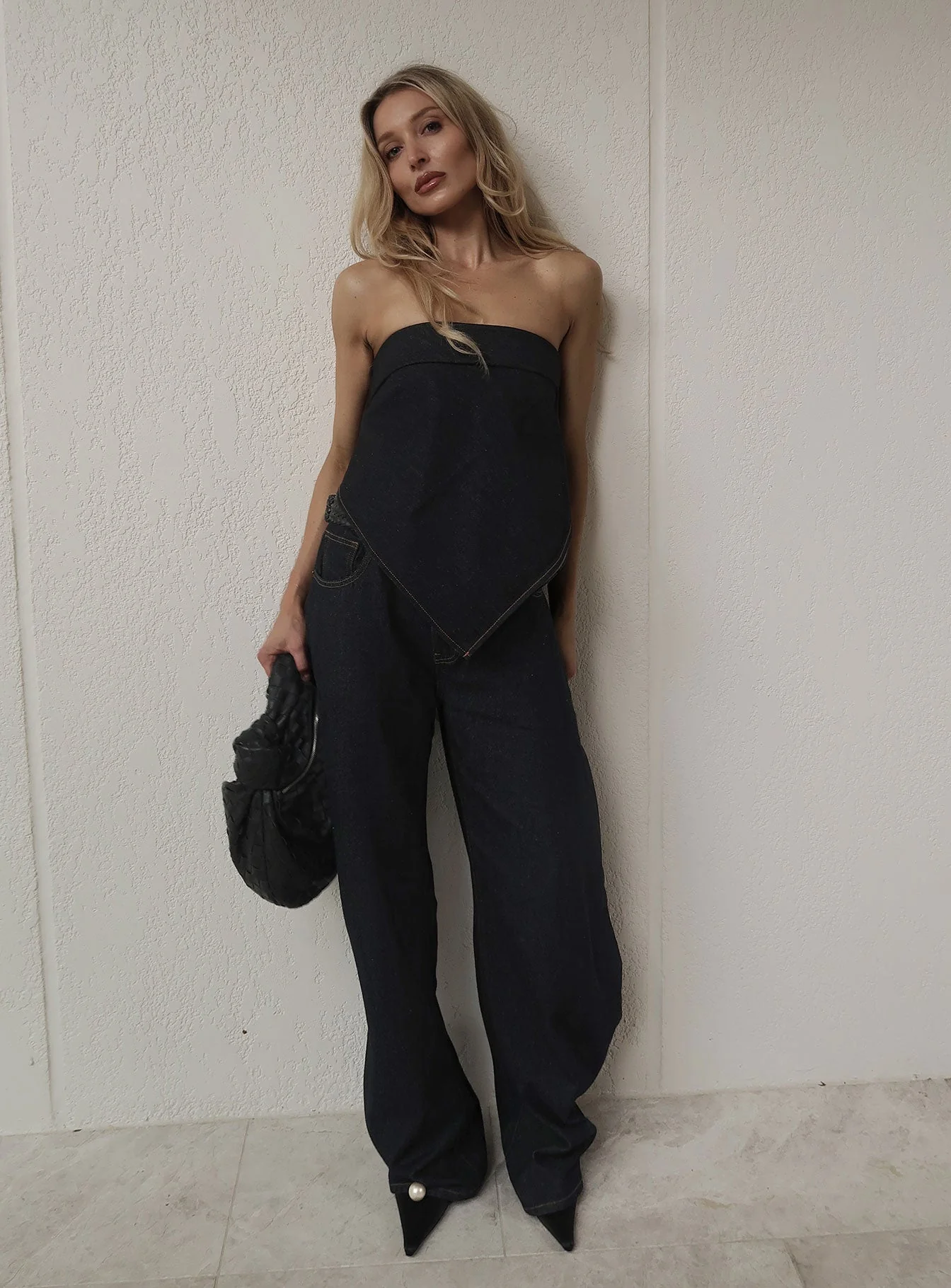 Horseshoe Mid Rise Barrel Leg Jeans Dark Denim