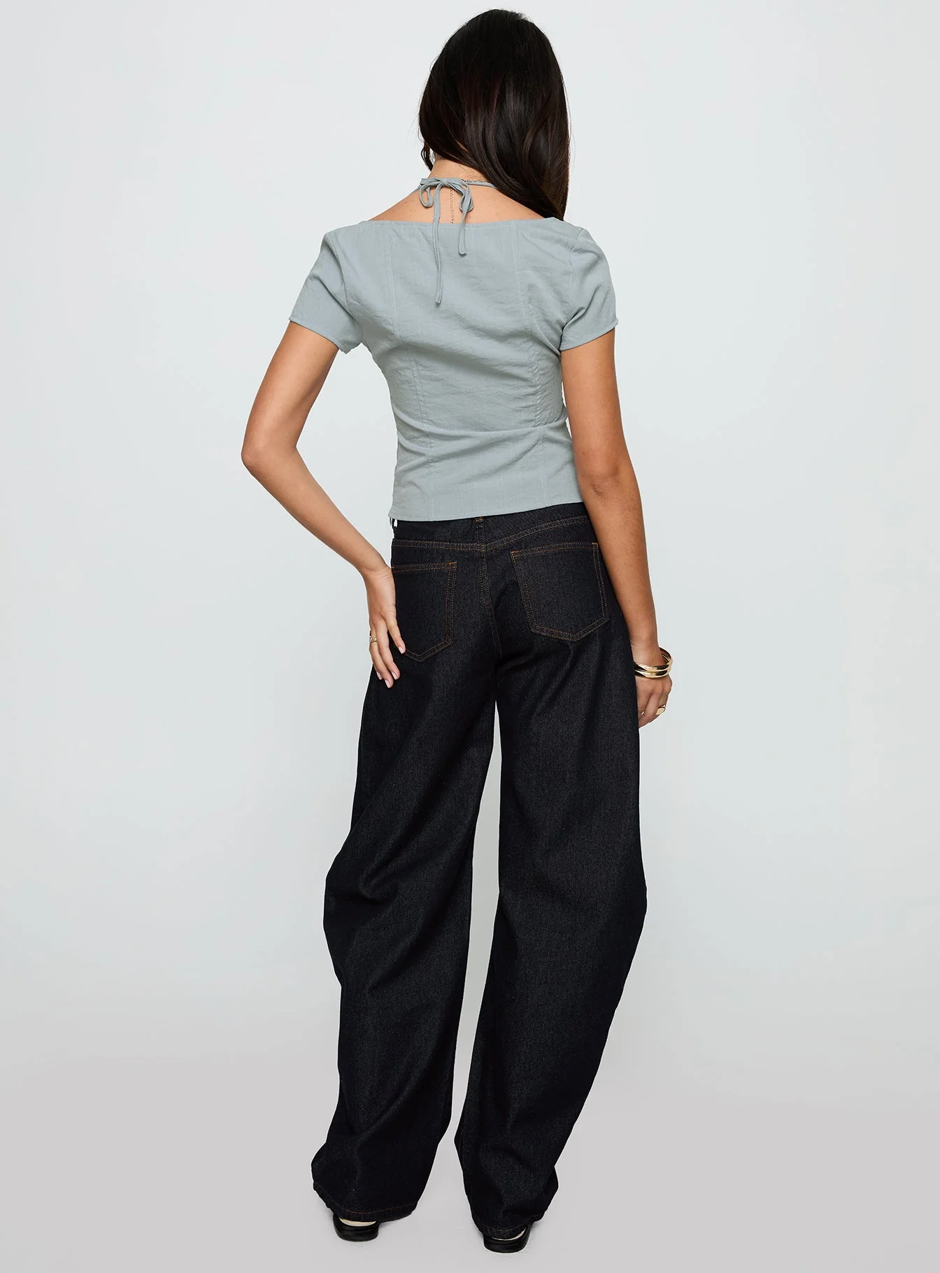 Horseshoe Mid Rise Barrel Leg Jeans Dark Denim - Image 5