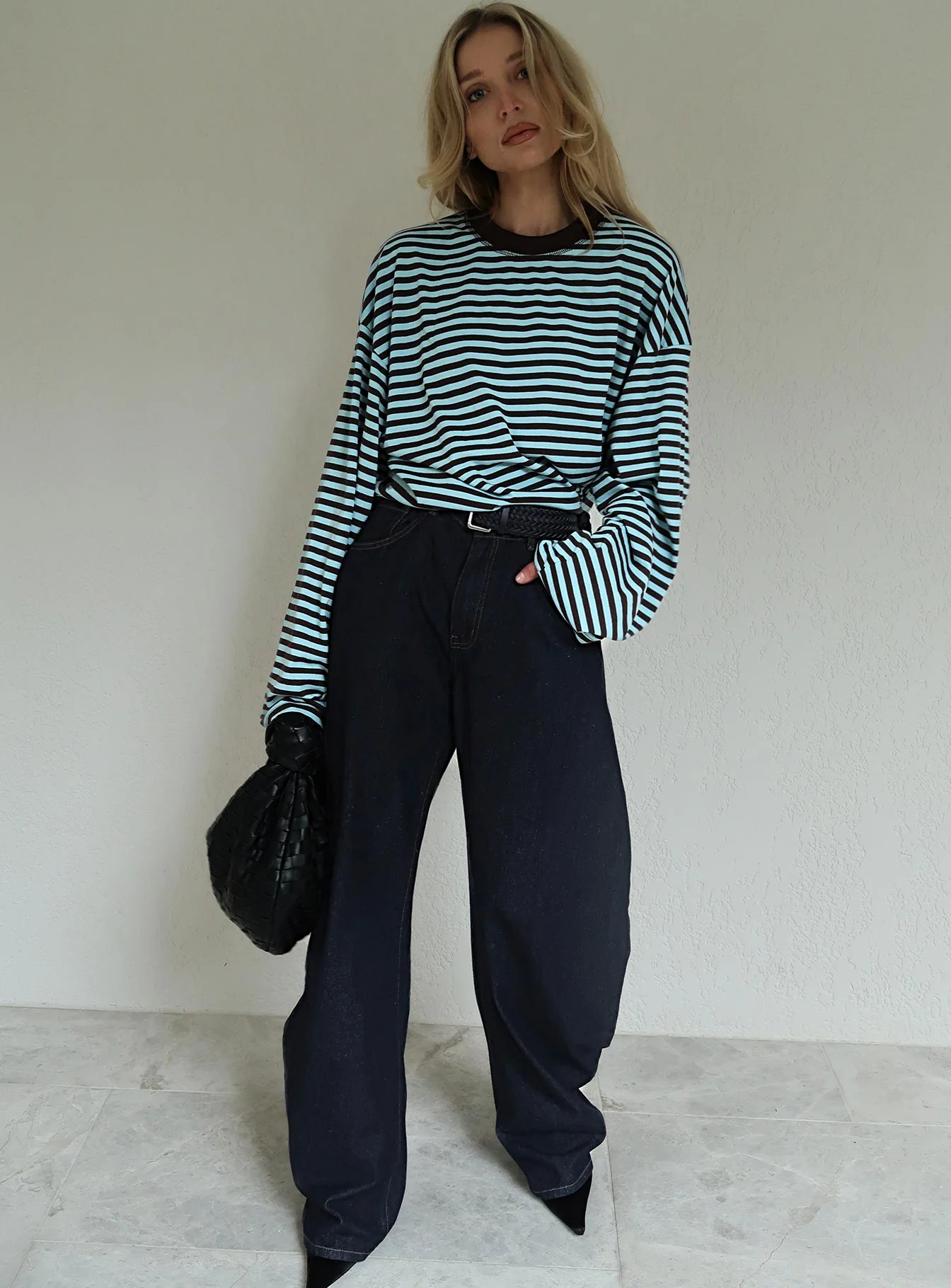 Horseshoe Mid Rise Barrel Leg Jeans Dark Denim - Image 9