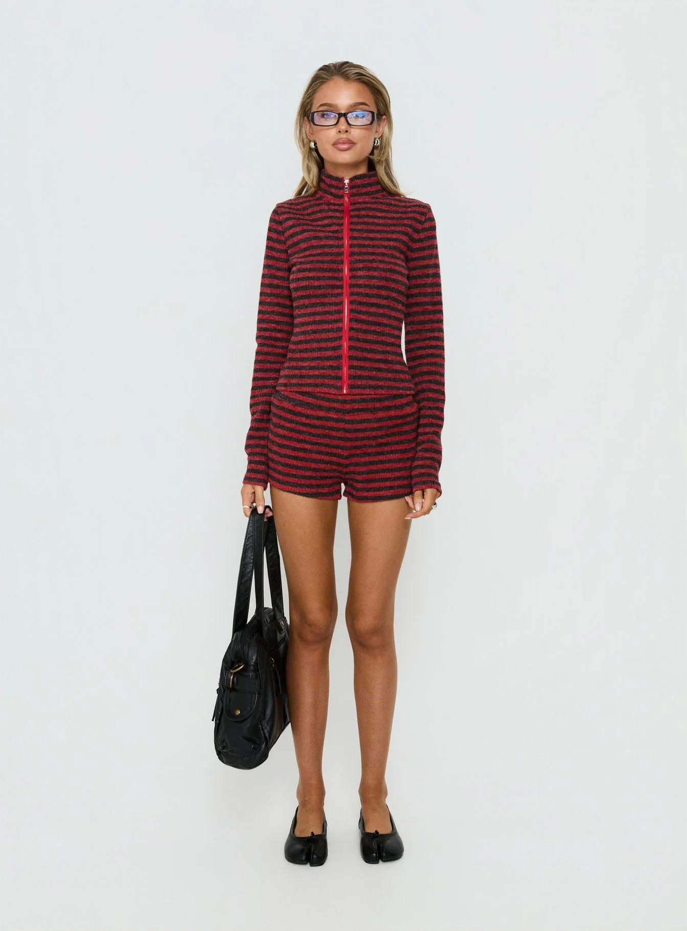 Housewife Knit Shorts Red Stripe - Image 7