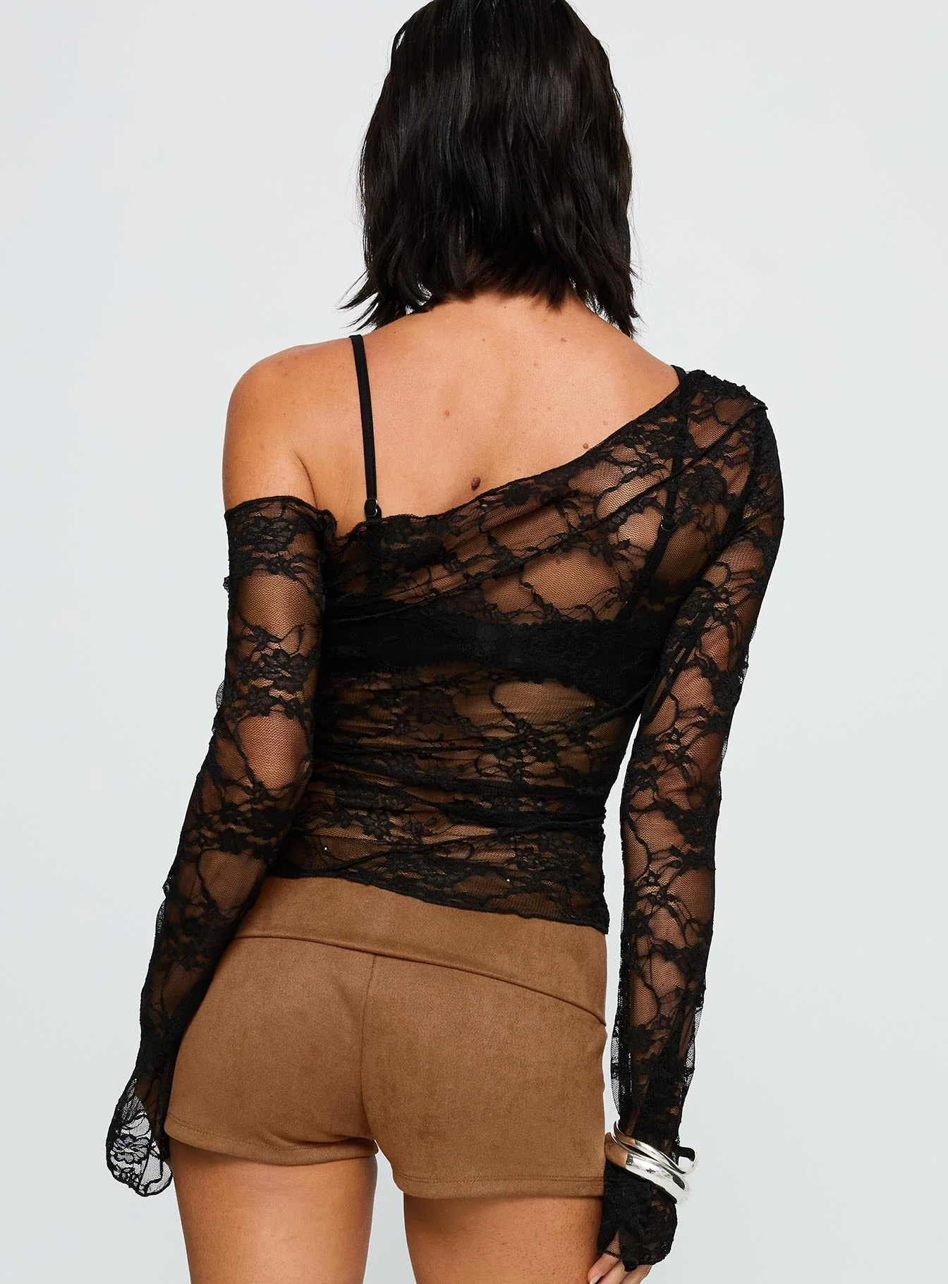 How Ironic One Shoulder Lace Top Black - Image 5