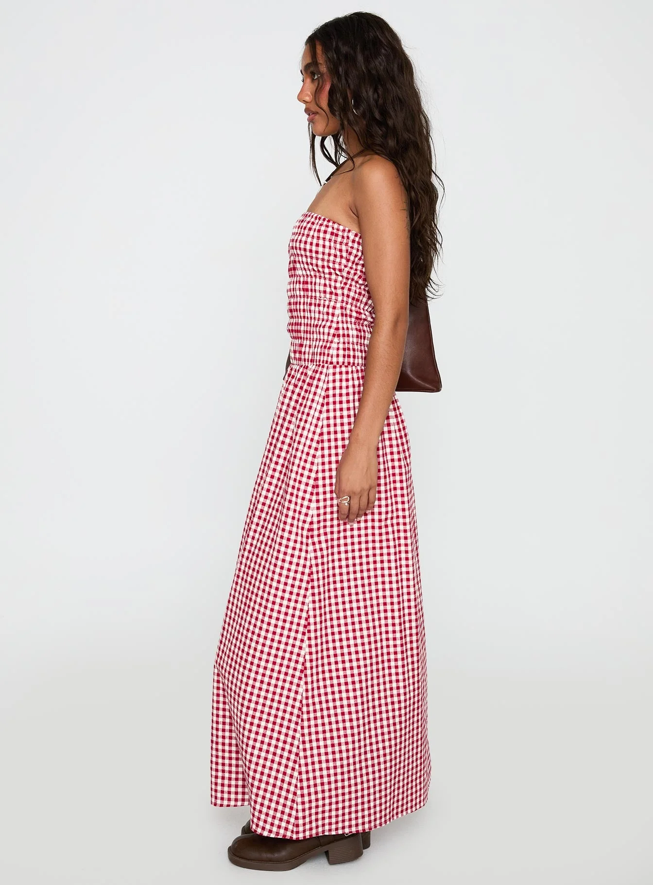 Human Nature Strapless Maxi Dress Red Check - Image 4