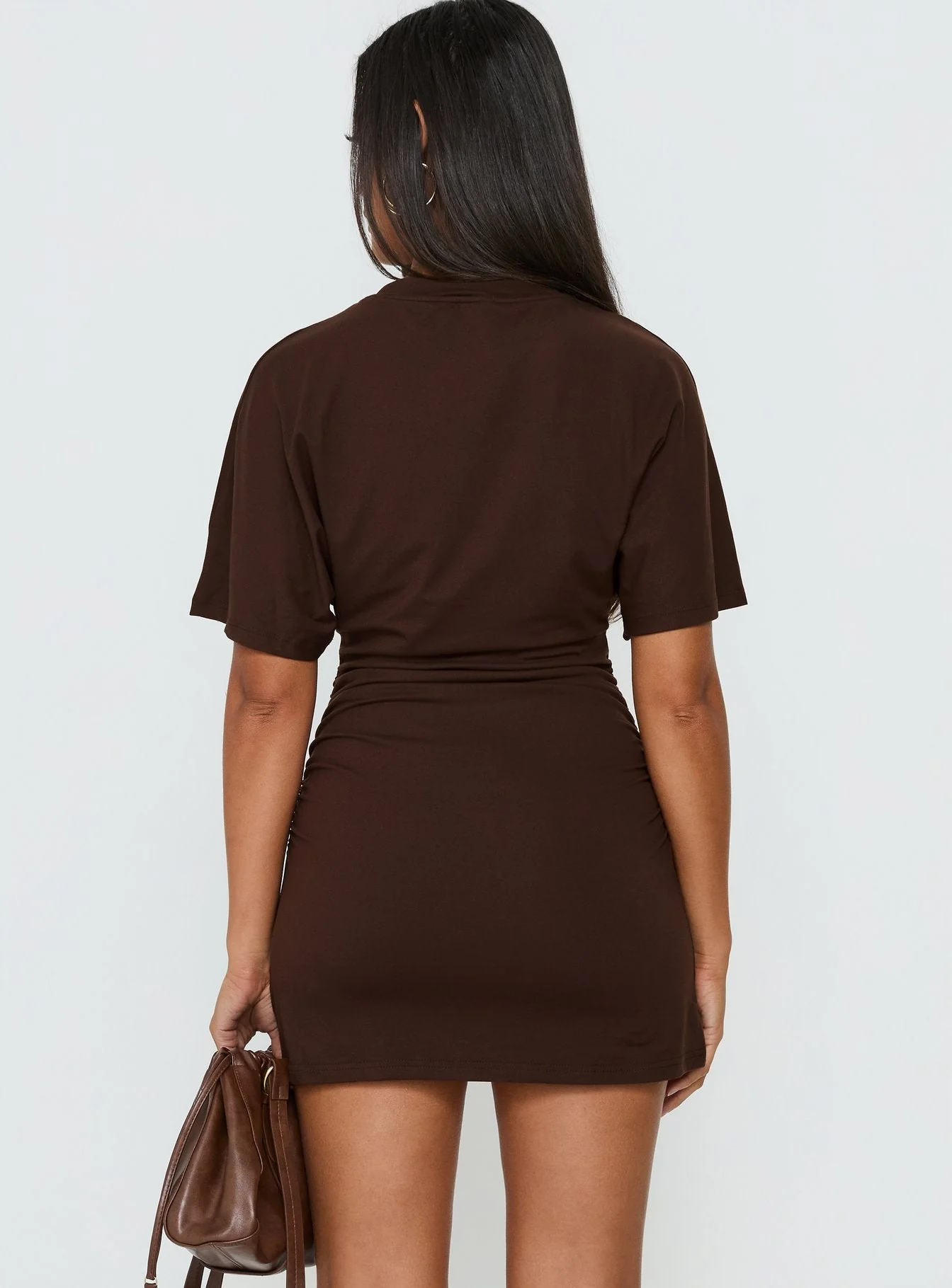 Hunni Ruched Shirt Mini Dress Brown - Image 4