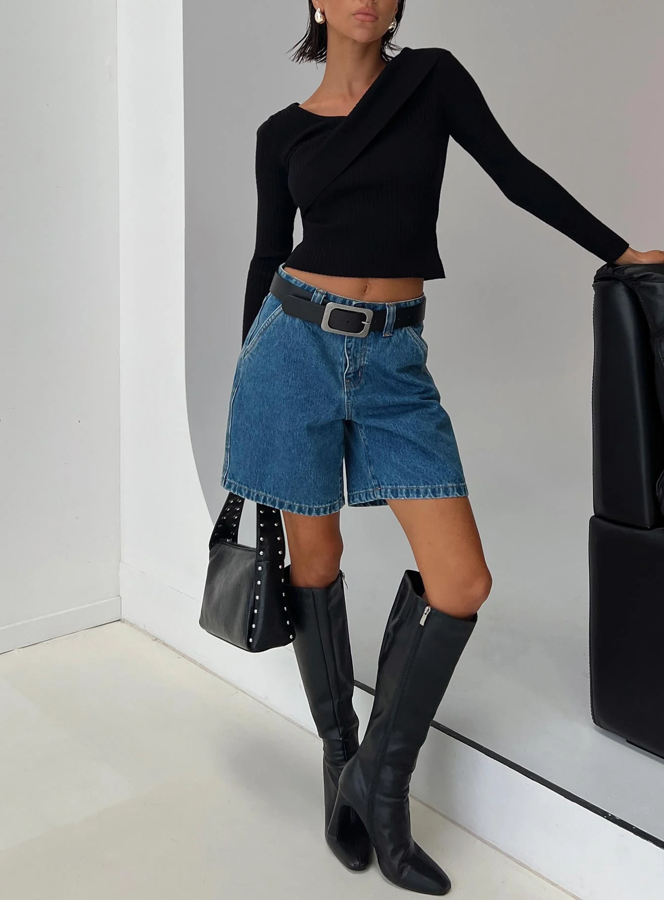 Hurricanes Longline Denim Shorts Mid Wash
