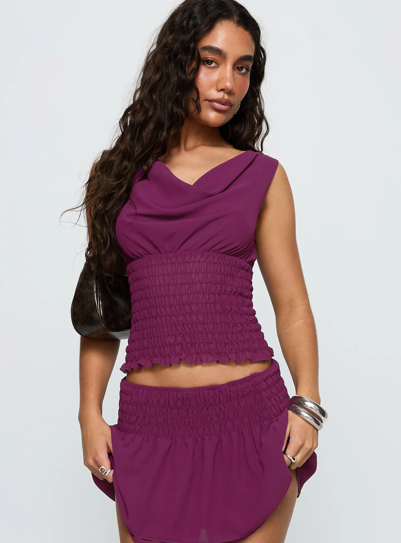 I Belong Shirred Top Wine - Image 2