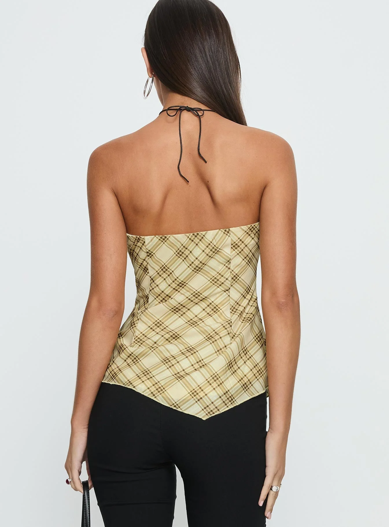 I Wonder Strapless Cut Out Top Yellow Check - Image 5