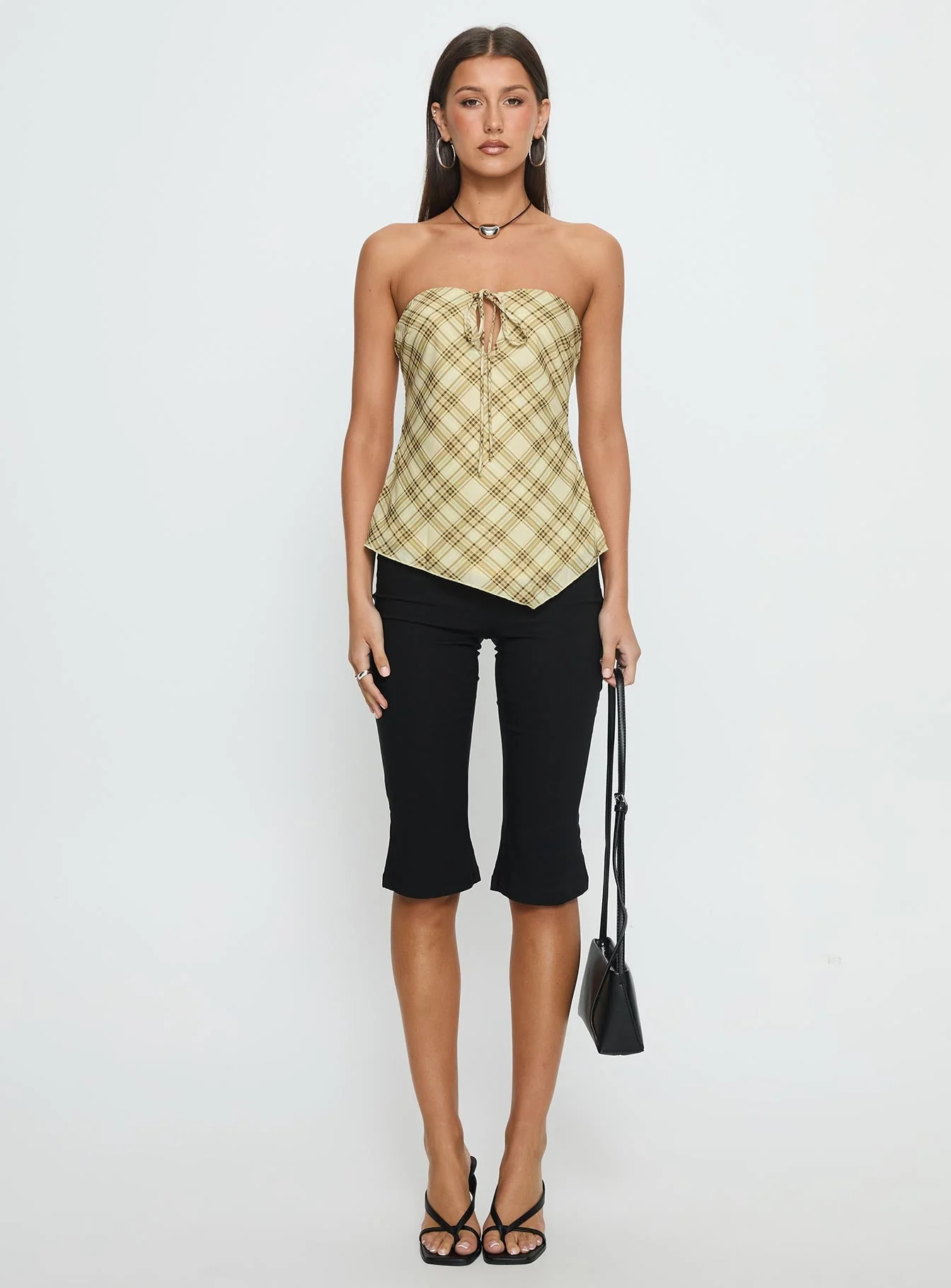 I Wonder Strapless Cut Out Top Yellow Check - Image 7