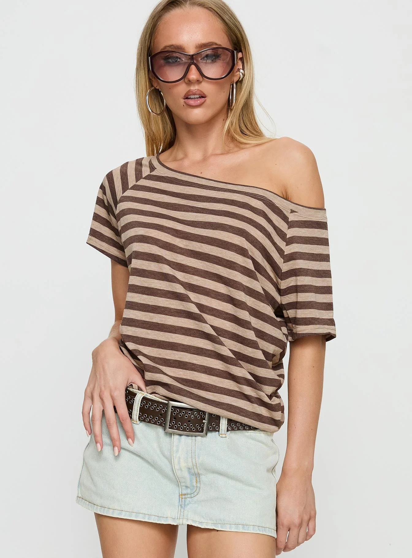 Icon Baby Off Shoulder Top Brown Stripe - Image 2