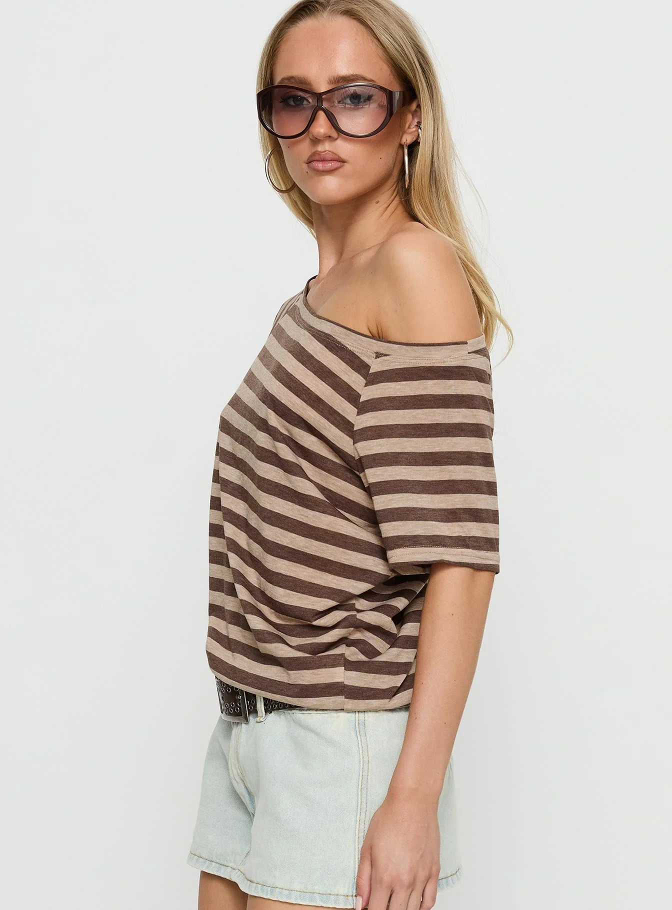 Icon Baby Off Shoulder Top Brown Stripe - Image 4