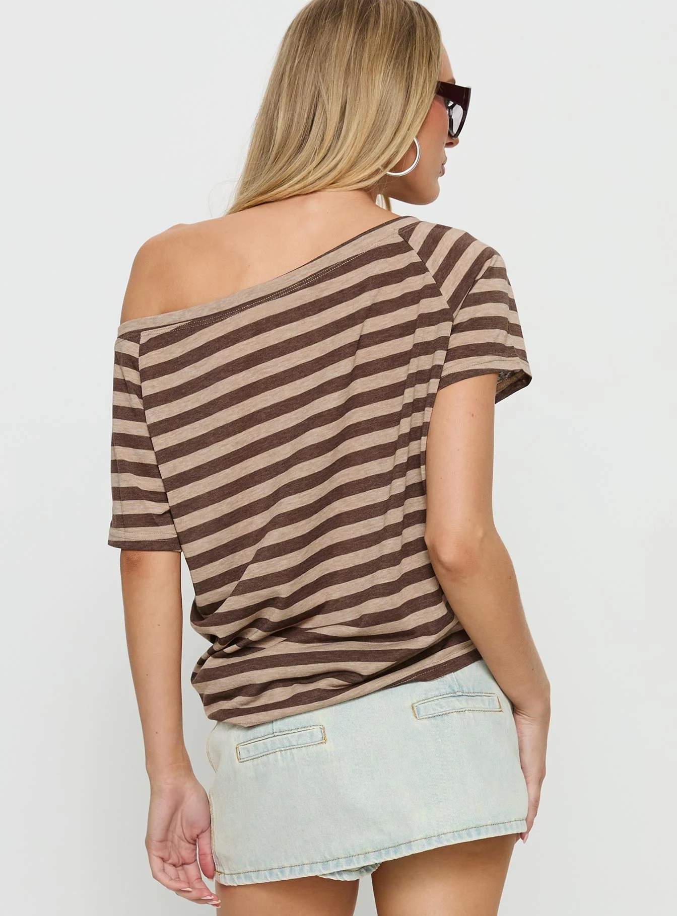 Icon Baby Off Shoulder Top Brown Stripe - Image 5