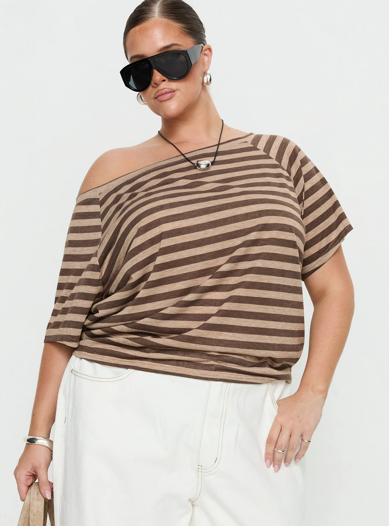 Icon Baby Off Shoulder Top Brown Stripe Curve - Image 2
