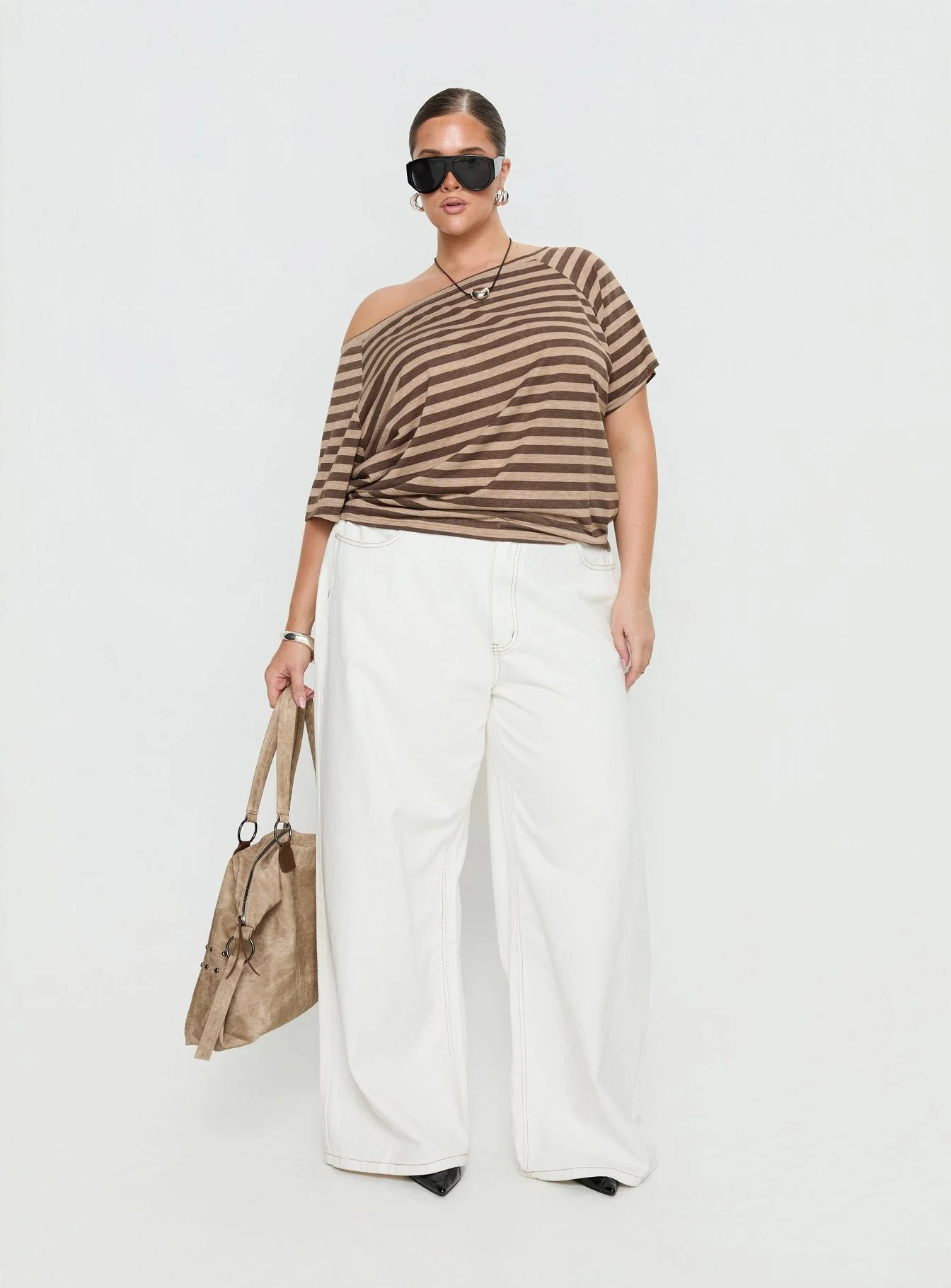 Icon Baby Off Shoulder Top Brown Stripe Curve - Image 3