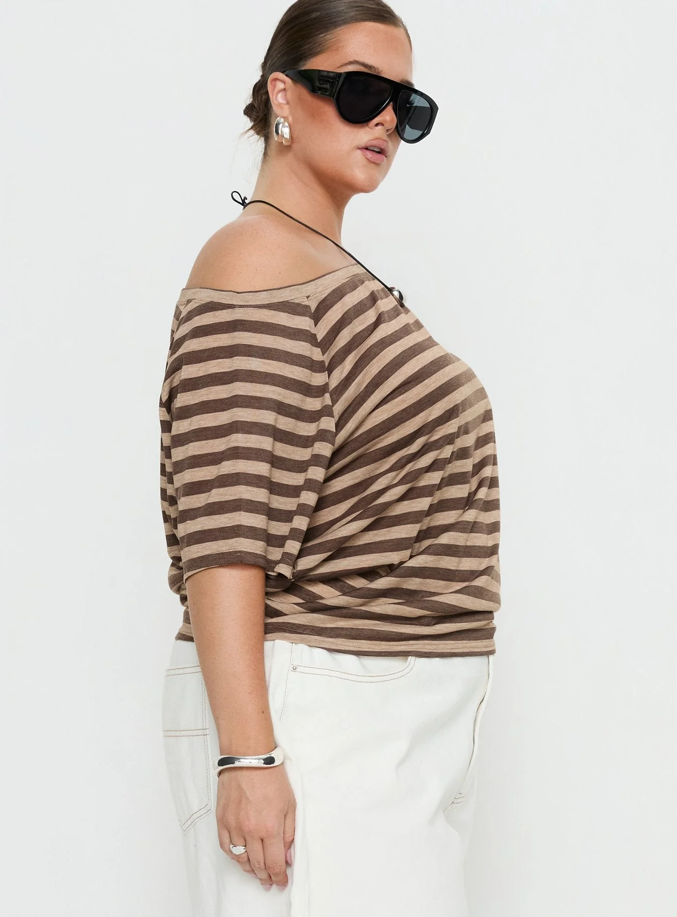 Icon Baby Off Shoulder Top Brown Stripe Curve - Image 4