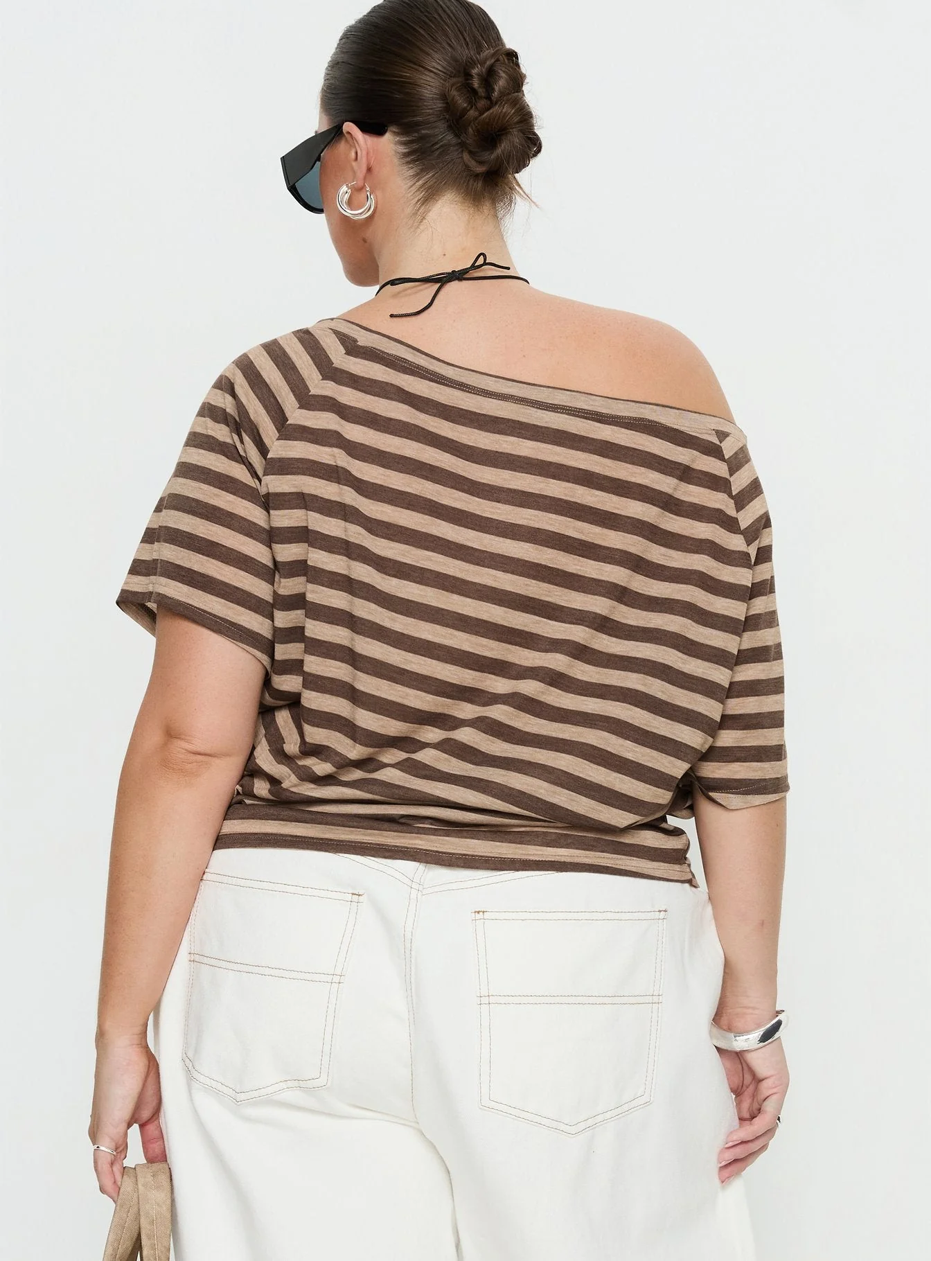 Icon Baby Off Shoulder Top Brown Stripe Curve - Image 5