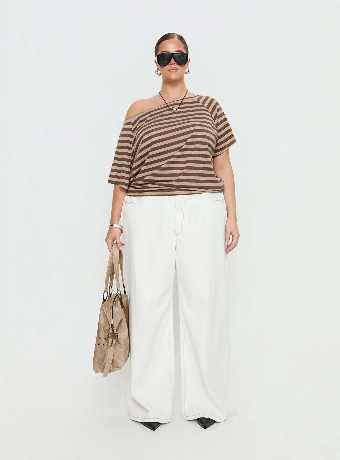 Icon Baby Off Shoulder Top Brown Stripe Curve - Image 7