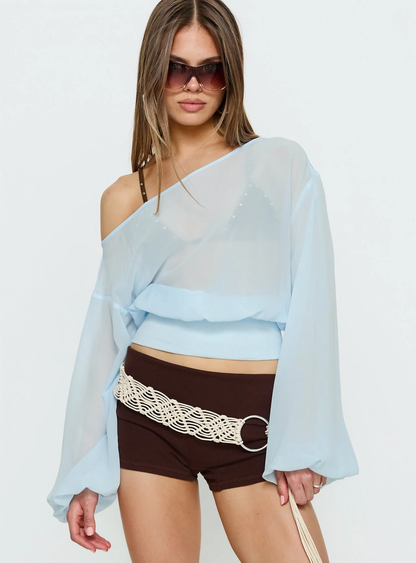 Idalina Slouchy Chiffon Top Blue - Image 2