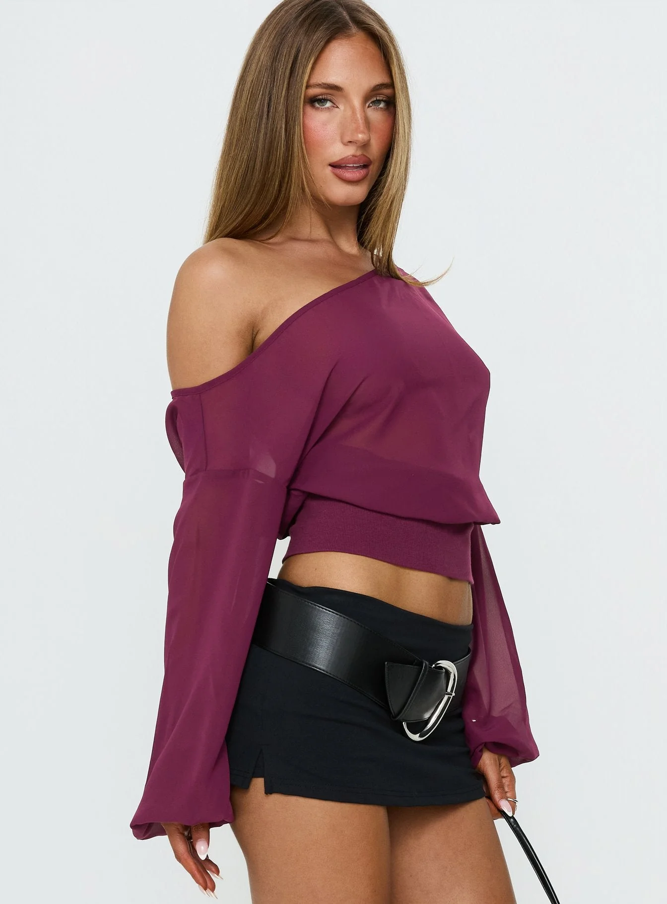 Idalina Slouchy Chiffon Top Plum - Image 4