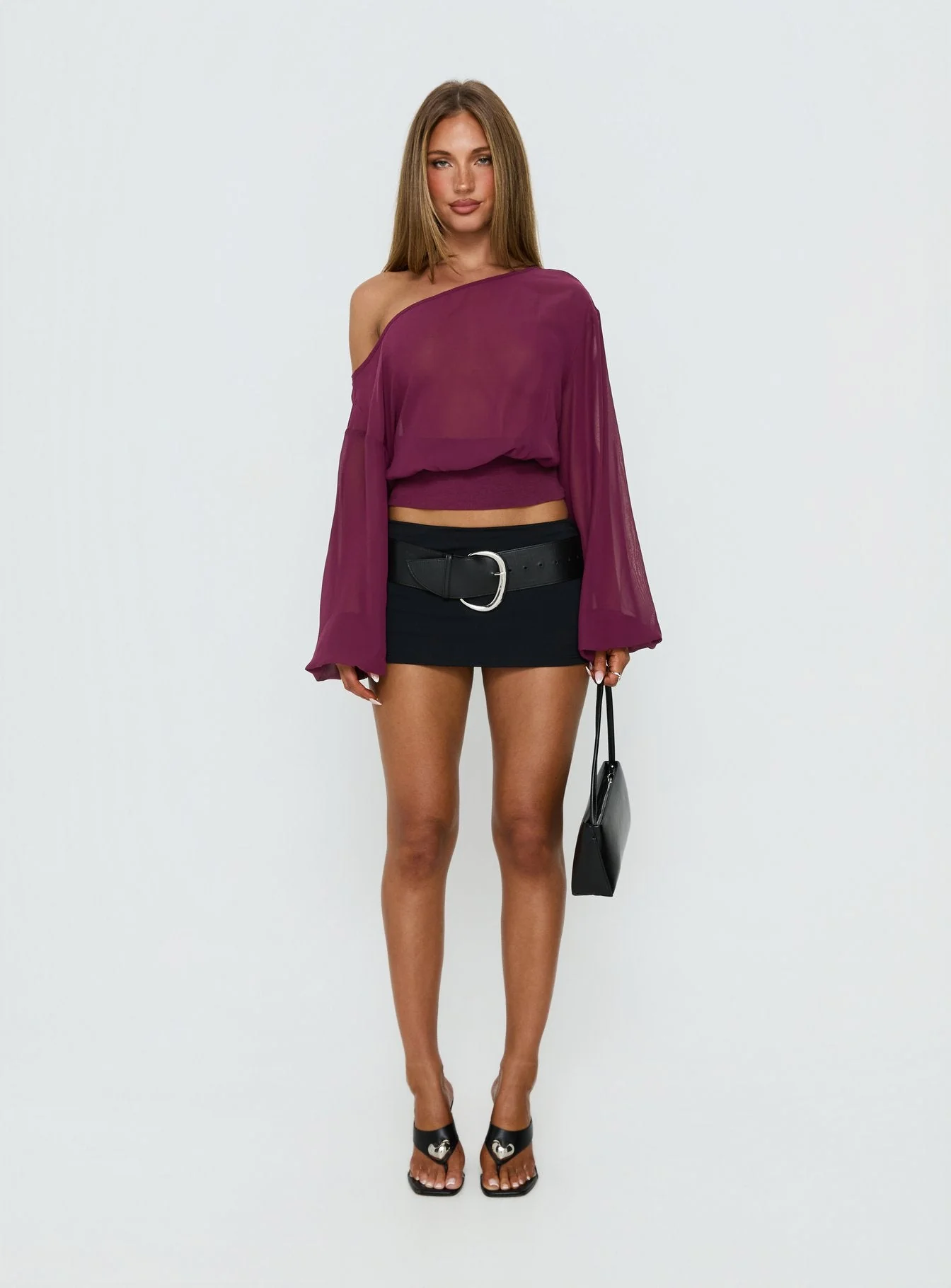 Idalina Slouchy Chiffon Top Plum - Image 7
