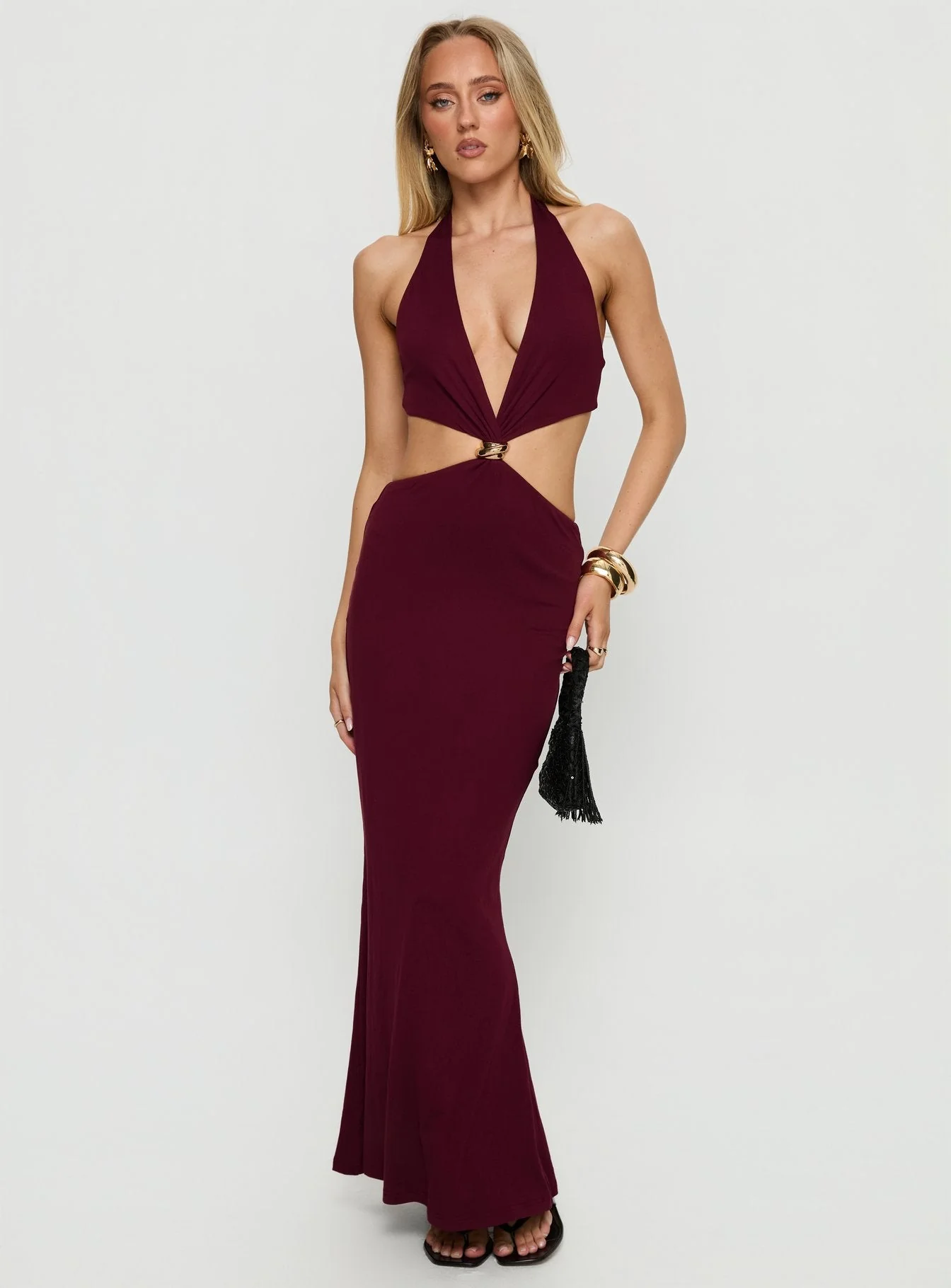 Idella Halter Cut Out Maxi Dress Plum - Image 2