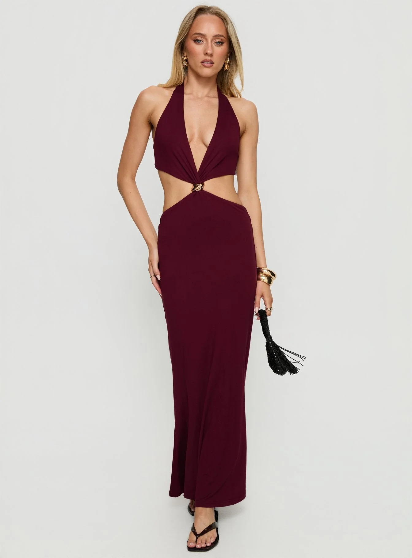 Idella Halter Cut Out Maxi Dress Plum - Image 3