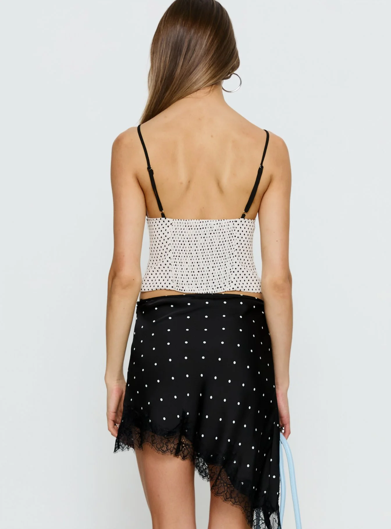 Idette Lace Asymmetrical Mini Skirt Black Polka Dot - Image 5