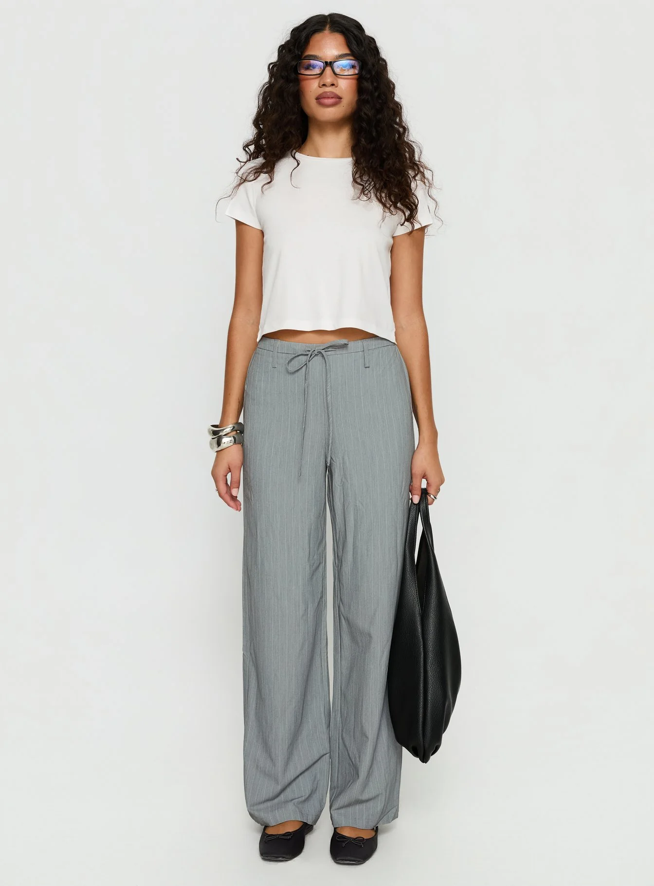 Idolised Tie Waist Pant Grey Pinstripe - Image 6