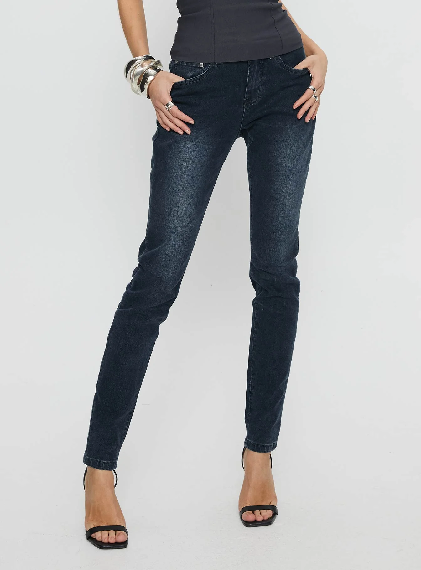 Illyssa Mid Rise Skinny Jeans Washed Charcoal - Image 2