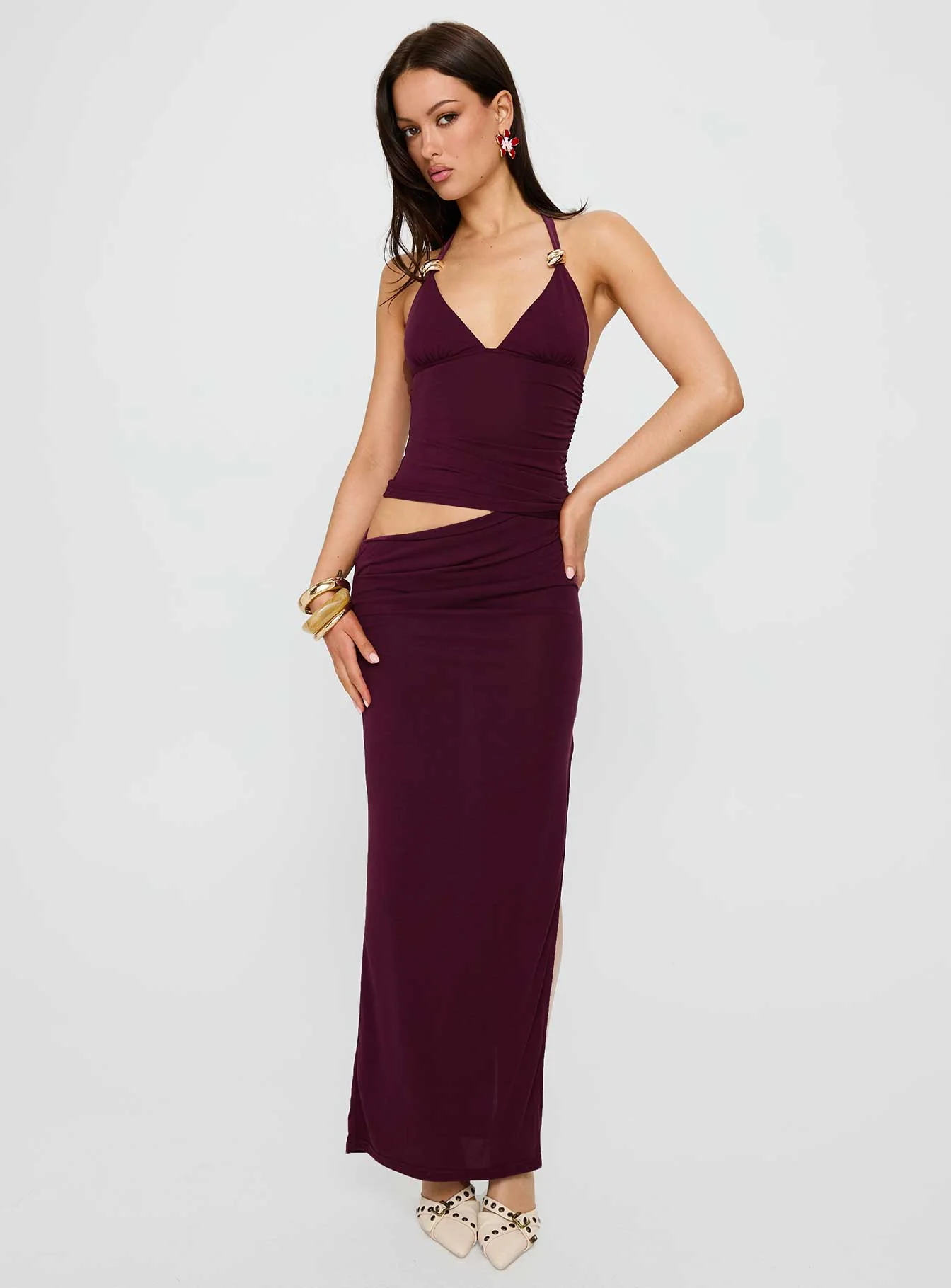 Imeraldia Hardware Halter Maxi Dress Currant - Image 3