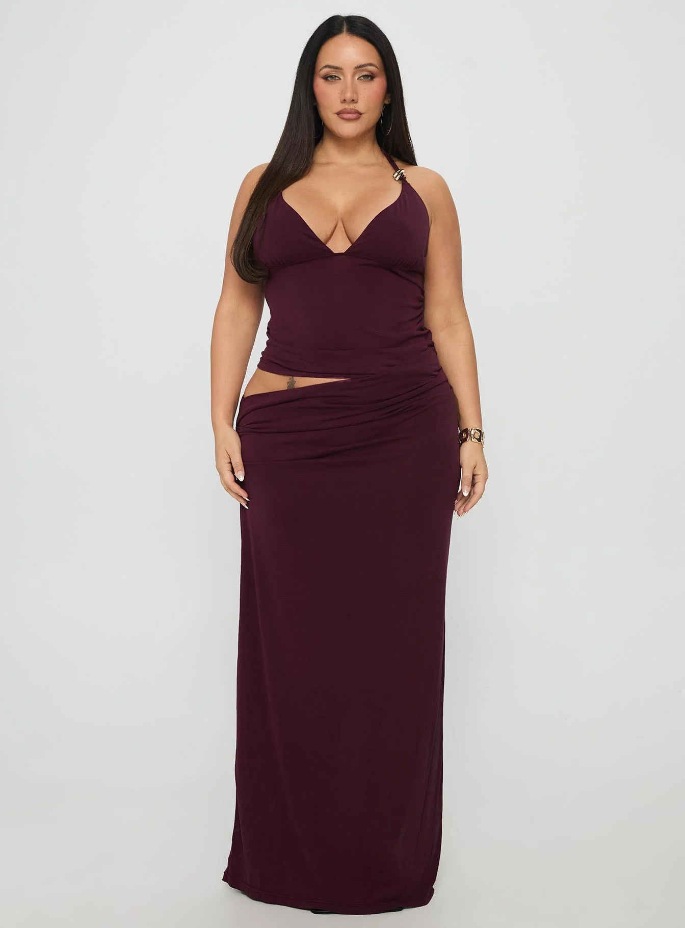 Imeraldia Hardware Halter Maxi Dress Currant Curve - Image 6