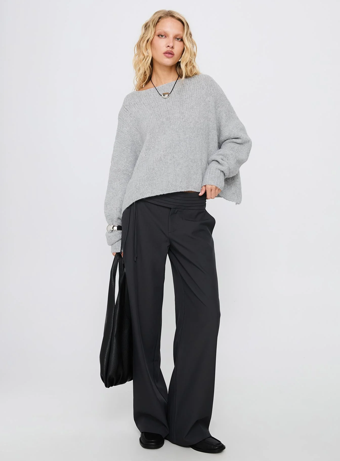 Ramy Wide Neck Knit Sweater Grey - Image 3