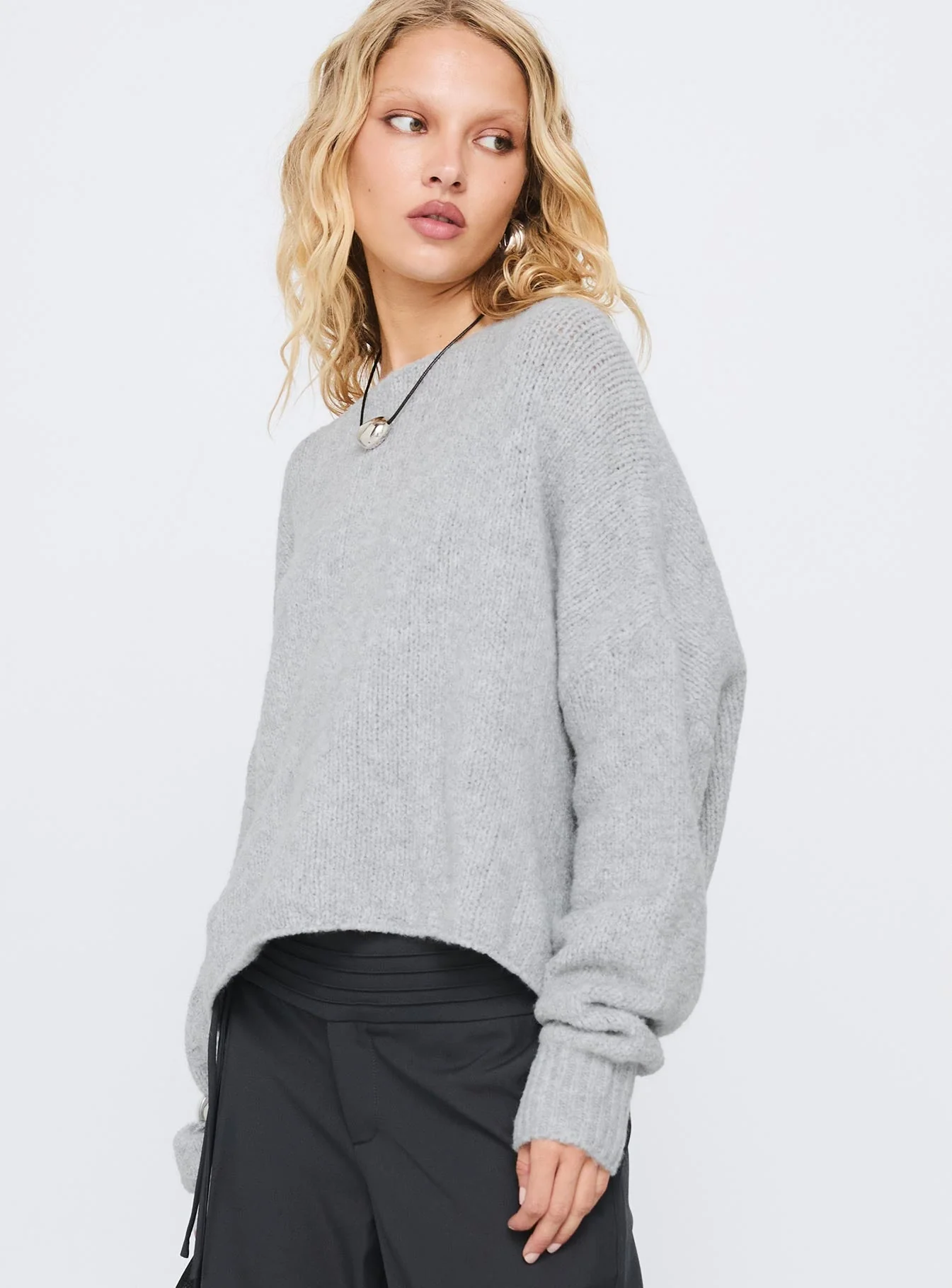 Ramy Wide Neck Knit Sweater Grey - Image 4