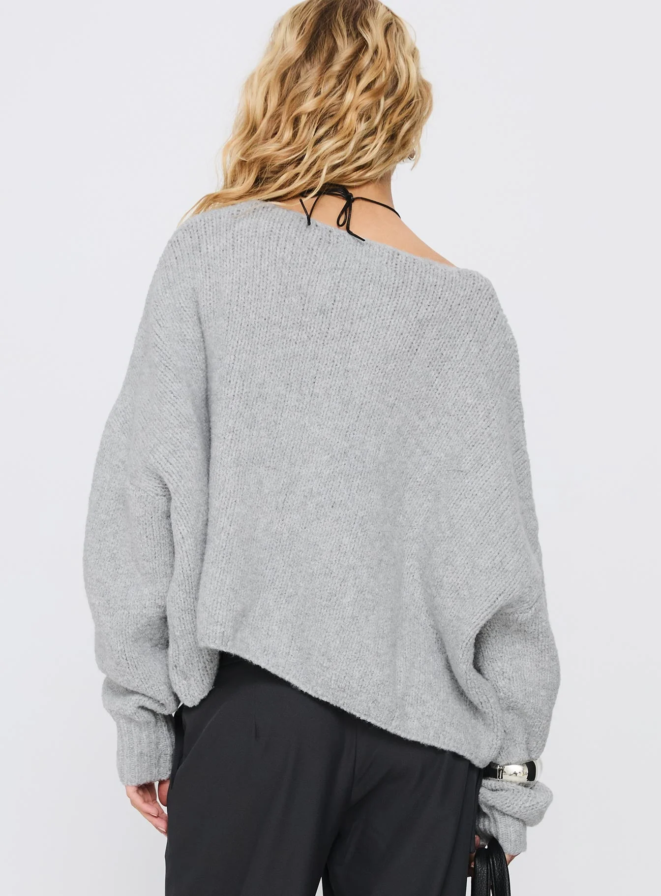 Ramy Wide Neck Knit Sweater Grey - Image 5