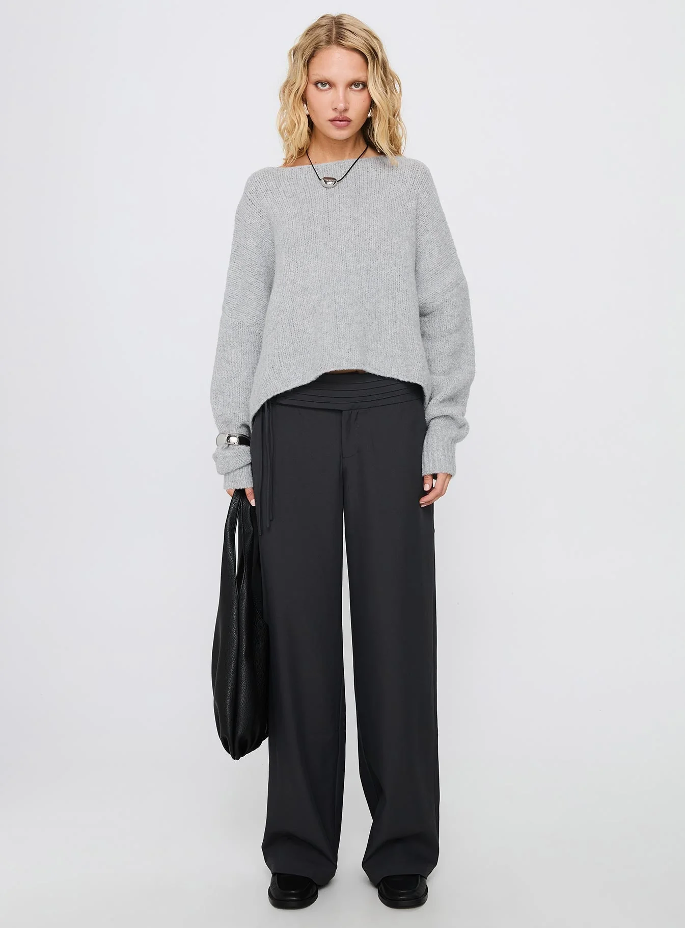 Ramy Wide Neck Knit Sweater Grey - Image 7