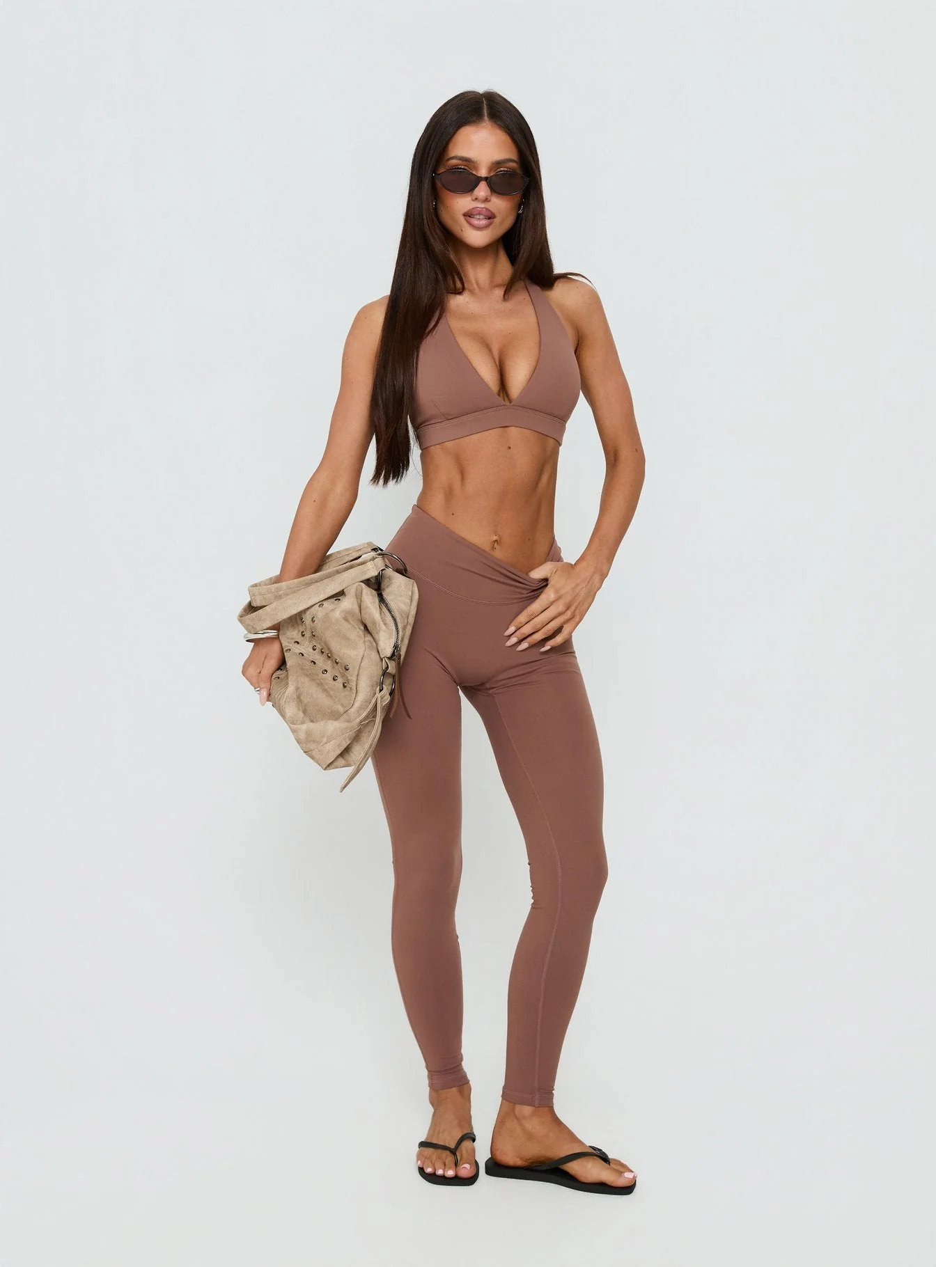 In Motion Active Plunge Halter Crop Top Clay - Image 3