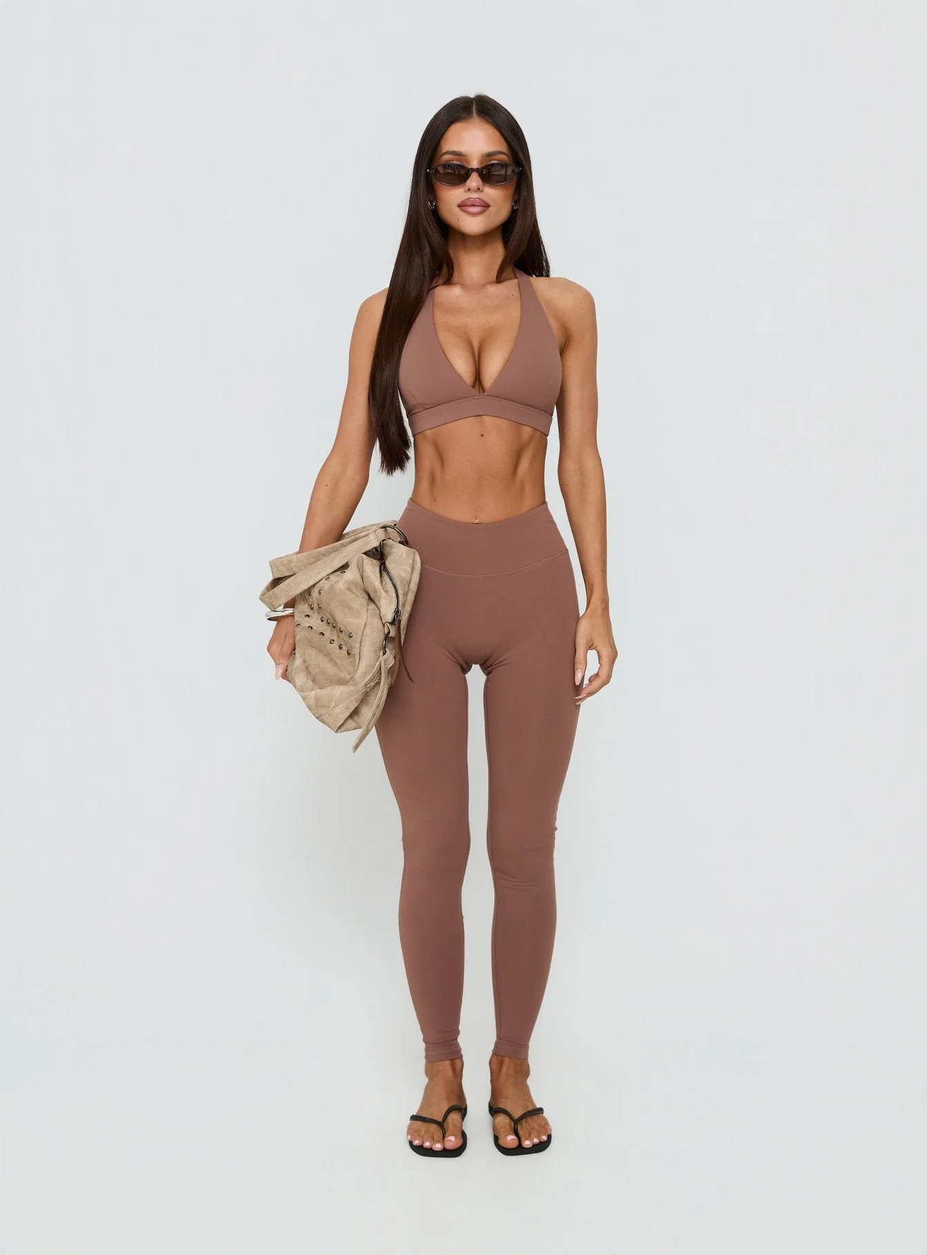 In Motion Active Plunge Halter Crop Top Clay - Image 8