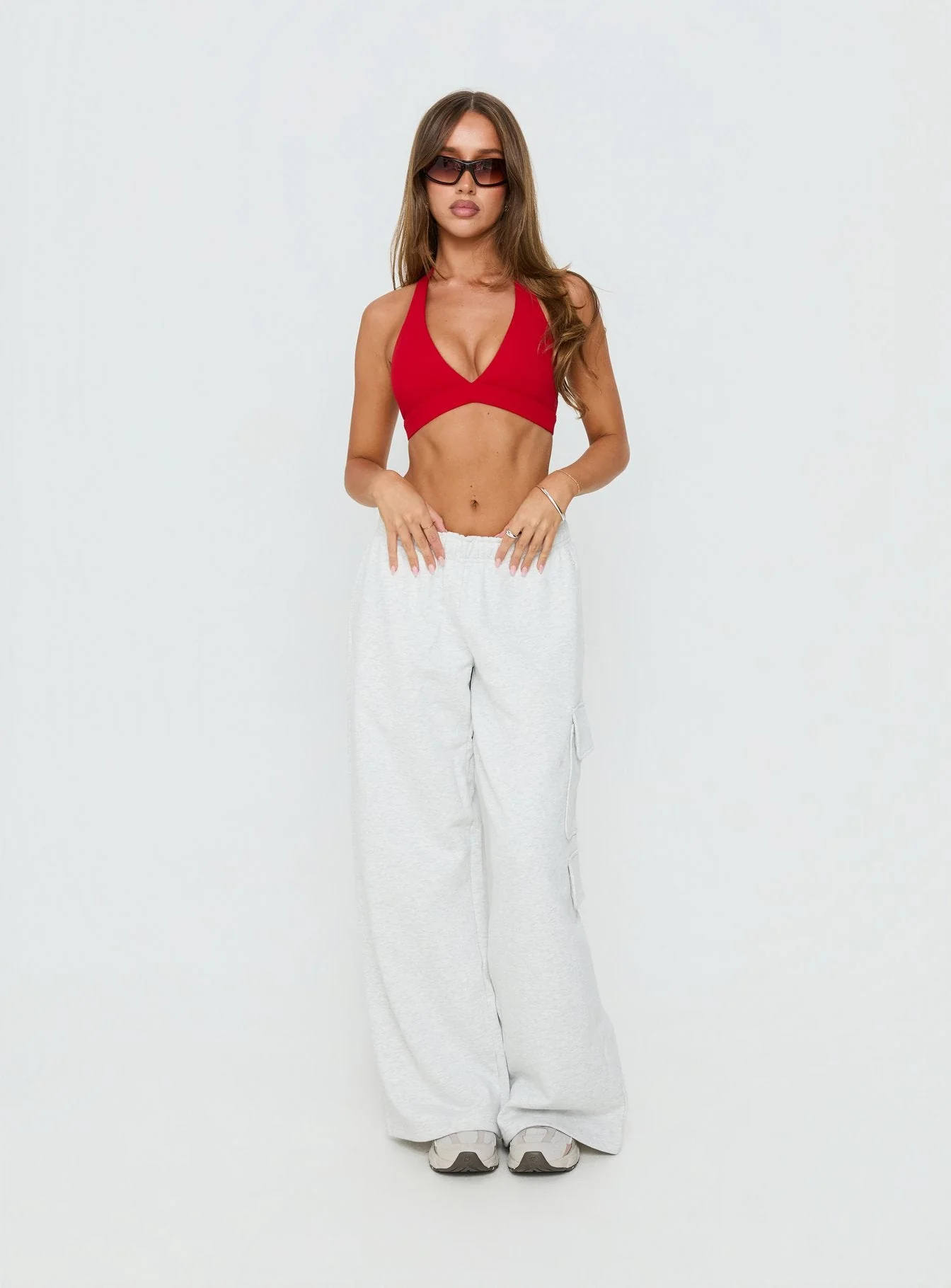 In Motion Active Plunge Halter Crop Top Red - Image 3