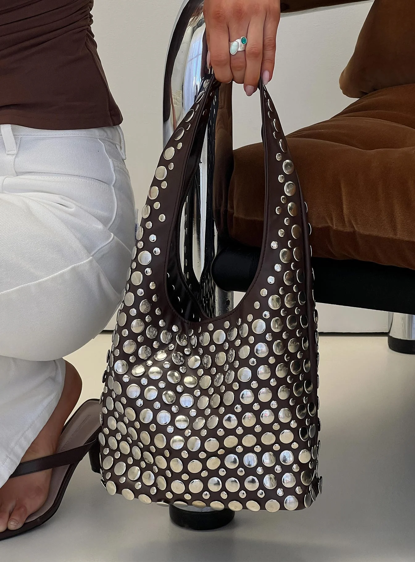 In The Crowd Shoulder Bag Brown / Silver - Image 6