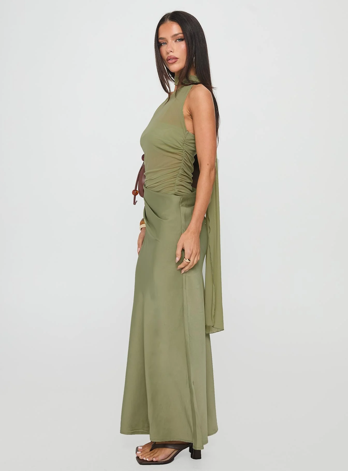 Indiara Halter Mesh Maxi Dress Green - Image 4
